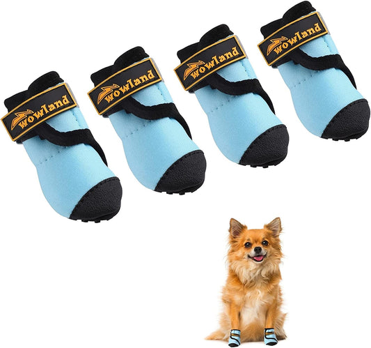 WOWLAND Dog Shoes for Hot Pavement, Breathable Dog Boots with Soft Anti-Slip Sole, Dog Paw Protection with Adjustable & Reflective Strap, Lightweight Dog Booties for Dogs and Puppies 4PCS - Blue Animals & Pet Supplies > Pet Supplies > Dog Supplies > Dog Apparel WOWLAND Dog Shoes-Blue Size 3: About 1.57 x 1.18 inches (L x W) 