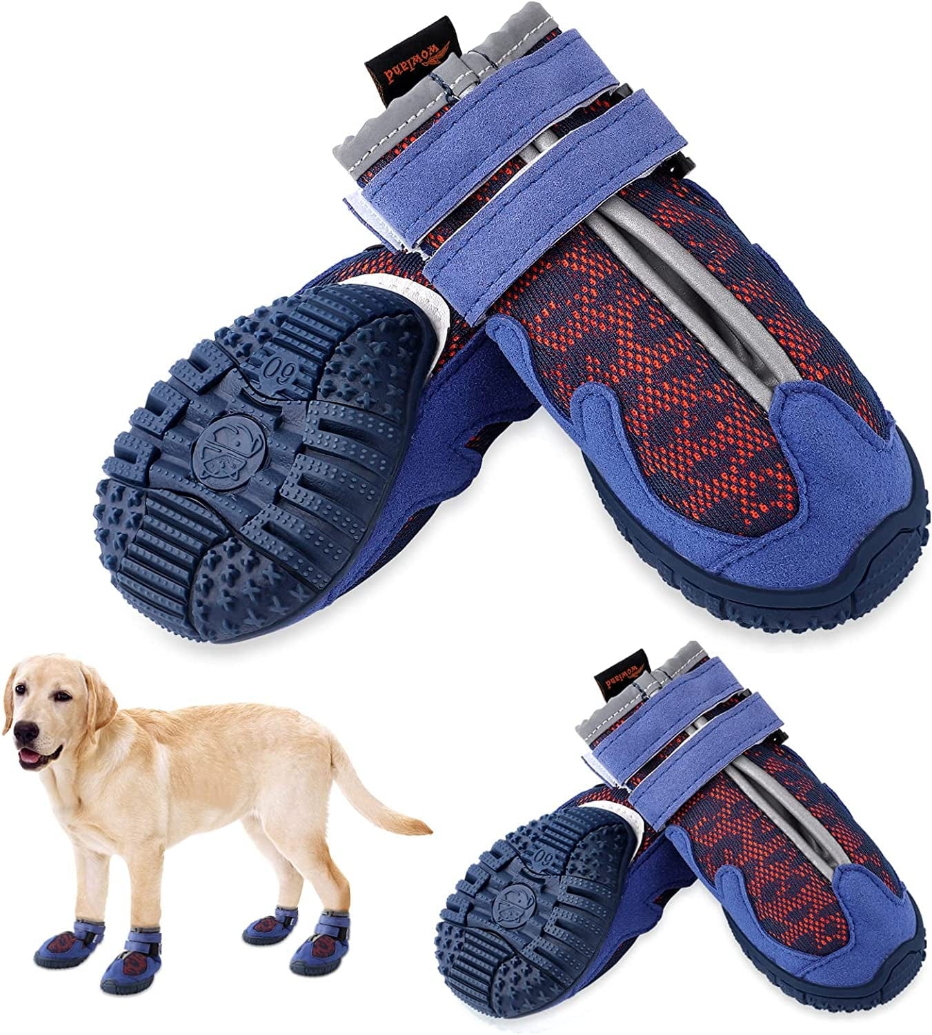 WOWLAND Dog Shoes for Large Medium Small Dogs - Dog Boots for Winter Snow Hot Pavement with Anti-Slip Sole, Sports Breathable Dog Booties Paw Protectors for Hiking Walking, Orange, 4PCS Animals & Pet Supplies > Pet Supplies > Dog Supplies > Dog Apparel WOWLAND Dog Shoes-Orange S3: About 1.97 x 1.73 inches (L x W) 