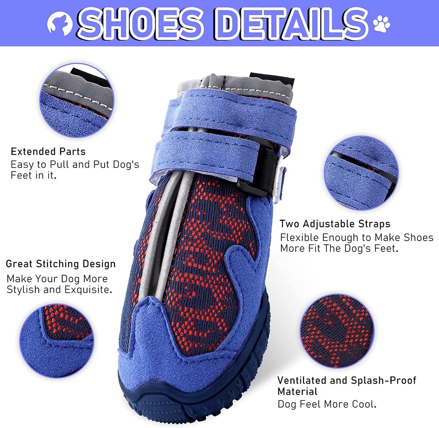 WOWLAND Dog Shoes for Large Medium Small Dogs - Dog Boots for Winter Snow Hot Pavement with Anti-Slip Sole, Sports Breathable Dog Booties Paw Protectors for Hiking Walking, Orange, 4PCS Animals & Pet Supplies > Pet Supplies > Dog Supplies > Dog Apparel WOWLAND   