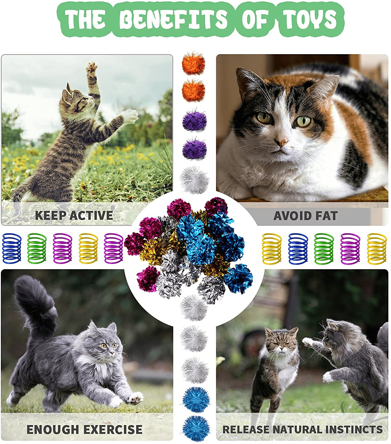 WSYUB 40Pcs Crinkle Balls Cat Toy and Spring- 20Pcs Mylar Crinkle Ball Cat Toy, 10Pcs Sparkle Ball Tinsel Pom Poms Glitter, 10 Plastic Spring Cat Toy, Richful Cat’S Favorite Toy Set for Interacting Animals & Pet Supplies > Pet Supplies > Cat Supplies > Cat Toys WSYUB   