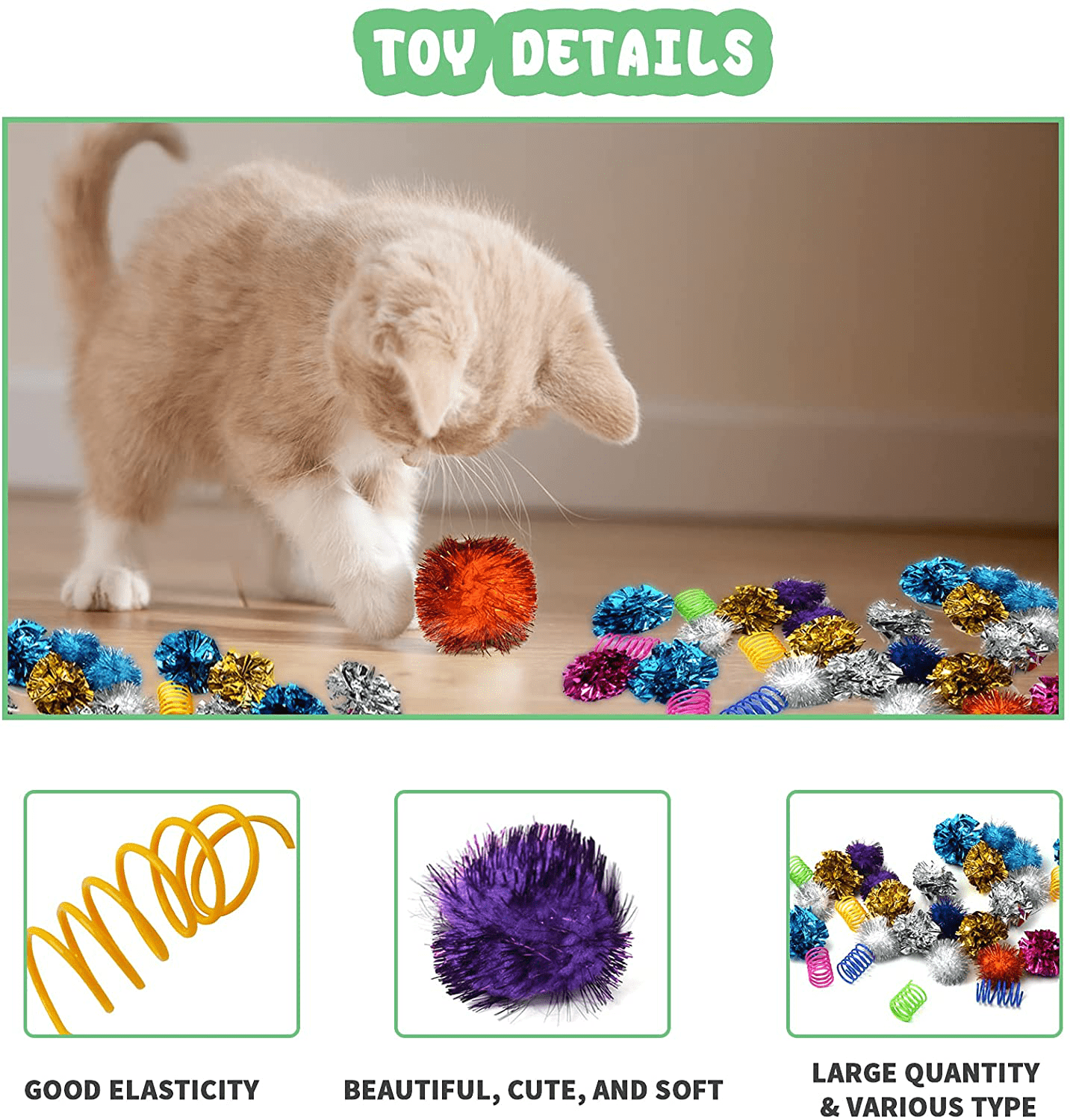 WSYUB 40Pcs Crinkle Balls Cat Toy and Spring- 20Pcs Mylar Crinkle Ball Cat Toy, 10Pcs Sparkle Ball Tinsel Pom Poms Glitter, 10 Plastic Spring Cat Toy, Richful Cat’S Favorite Toy Set for Interacting Animals & Pet Supplies > Pet Supplies > Cat Supplies > Cat Toys WSYUB   
