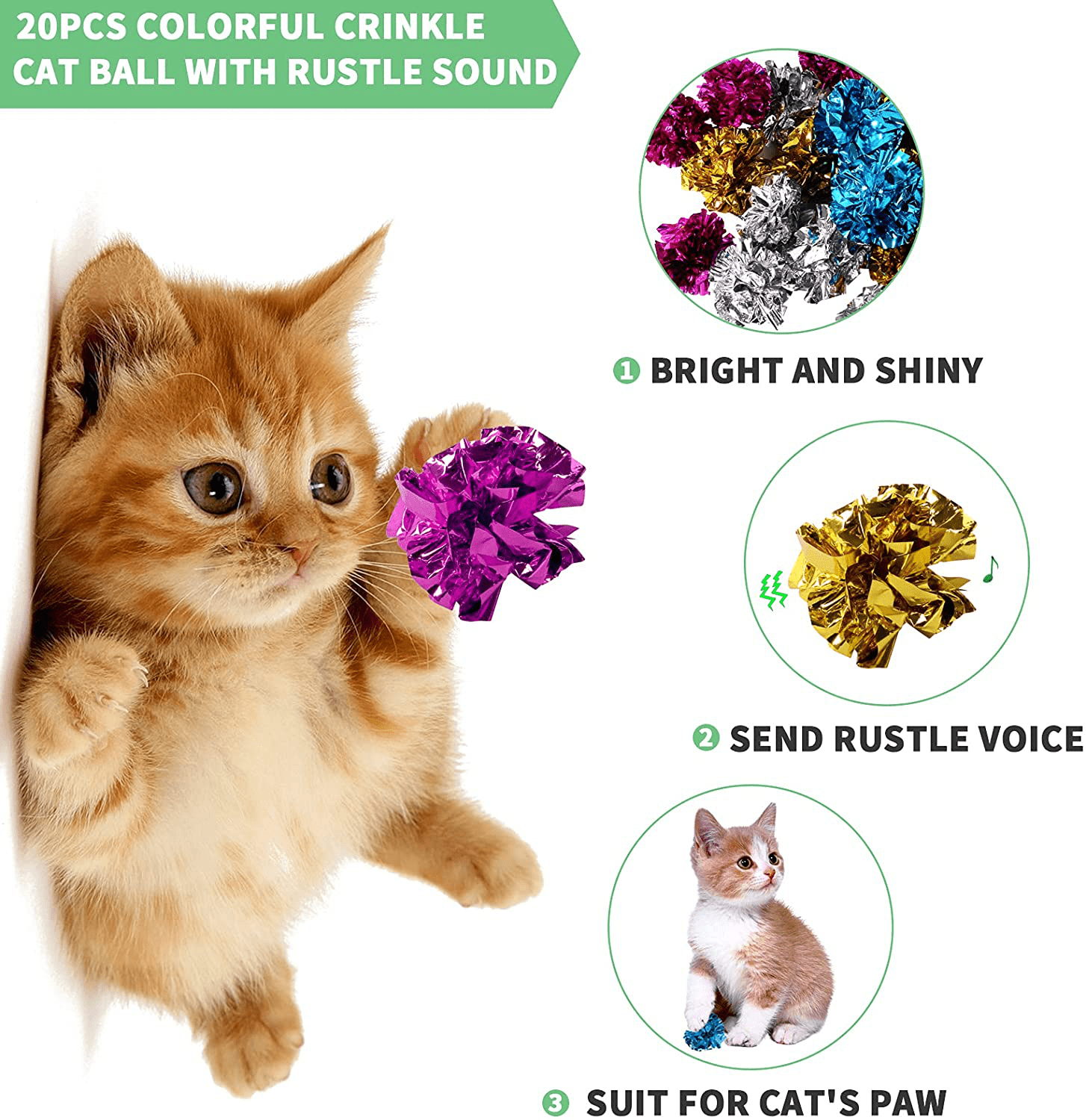 WSYUB 40Pcs Crinkle Balls Cat Toy and Spring- 20Pcs Mylar Crinkle Ball Cat Toy, 10Pcs Sparkle Ball Tinsel Pom Poms Glitter, 10 Plastic Spring Cat Toy, Richful Cat’S Favorite Toy Set for Interacting Animals & Pet Supplies > Pet Supplies > Cat Supplies > Cat Toys WSYUB   