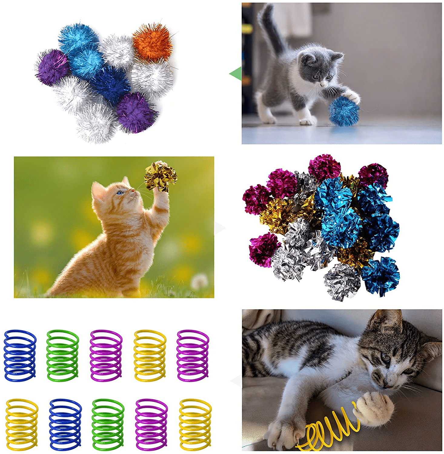 WSYUB 40Pcs Crinkle Balls Cat Toy and Spring- 20Pcs Mylar Crinkle Ball Cat Toy, 10Pcs Sparkle Ball Tinsel Pom Poms Glitter, 10 Plastic Spring Cat Toy, Richful Cat’S Favorite Toy Set for Interacting Animals & Pet Supplies > Pet Supplies > Cat Supplies > Cat Toys WSYUB   