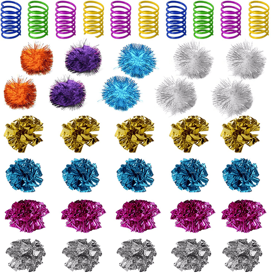 WSYUB 40Pcs Crinkle Balls Cat Toy and Spring- 20Pcs Mylar Crinkle Ball Cat Toy, 10Pcs Sparkle Ball Tinsel Pom Poms Glitter, 10 Plastic Spring Cat Toy, Richful Cat’S Favorite Toy Set for Interacting Animals & Pet Supplies > Pet Supplies > Cat Supplies > Cat Toys WSYUB   