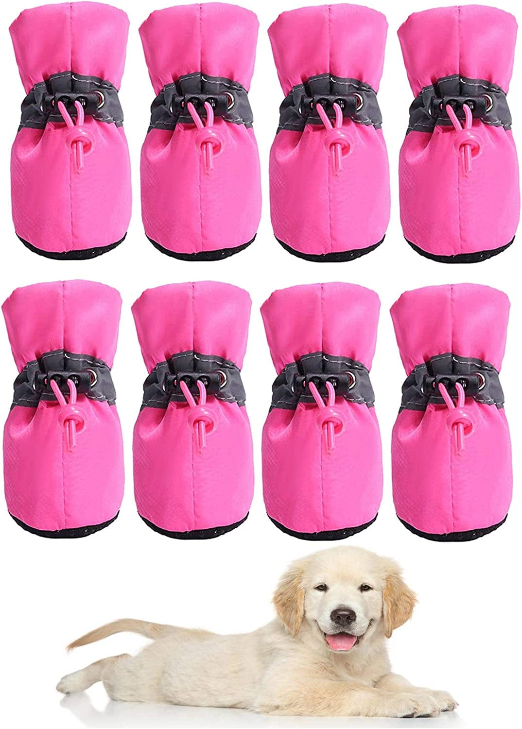 Wtsykn 8PCS Dog Boots for Small to Large Dogs,Paw Protector Rugged Non Slip with Reflective Straps Pet Shoes Animals & Pet Supplies > Pet Supplies > Dog Supplies > Dog Apparel Wtsykn ROSE RED size 5: 2.16''x1.77"(L*W) 