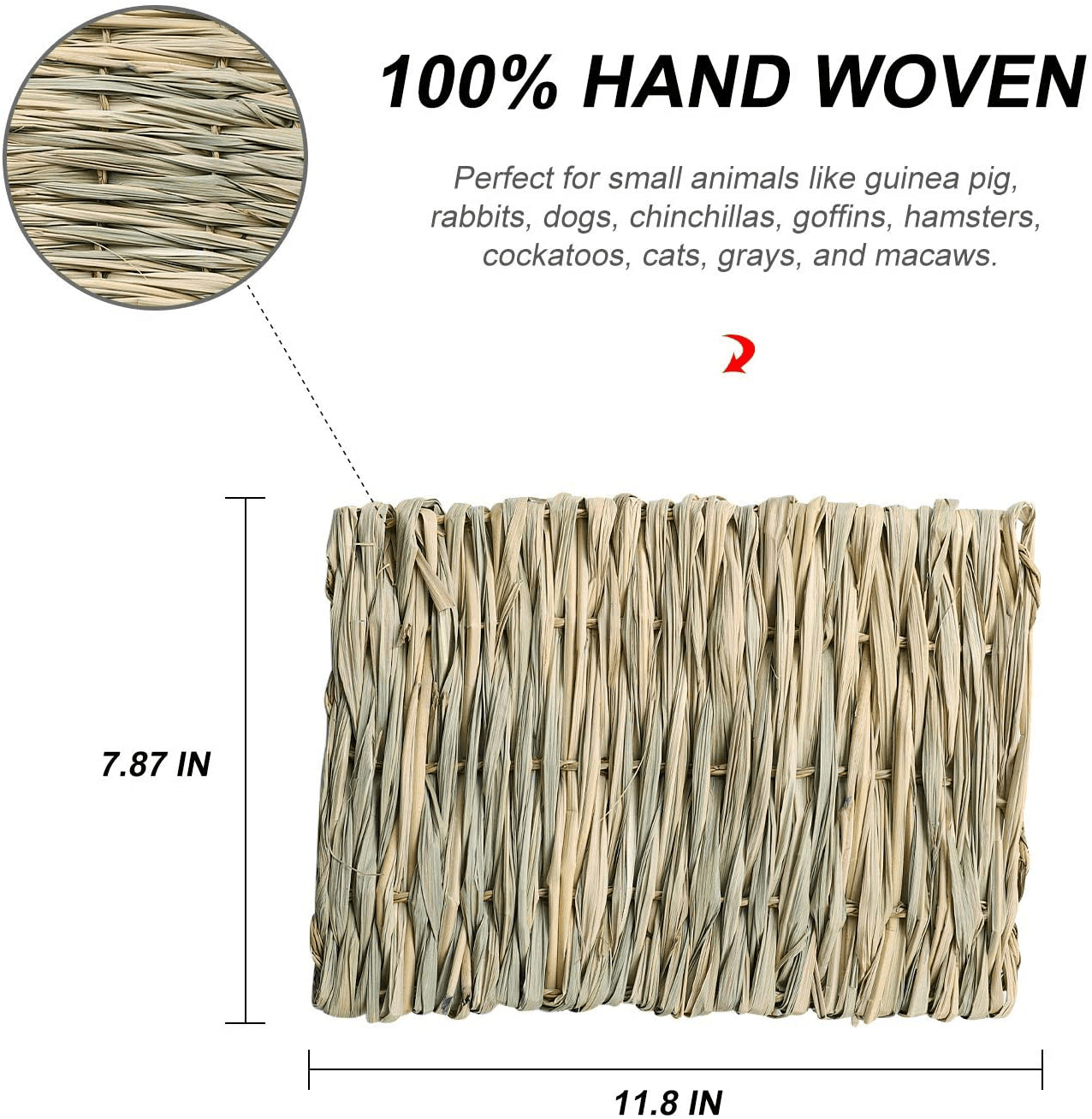 WUHOSTAM 4 Pack Grass Mat for Rabbits Natural Hay Woven Bed Mat for Sleeping, Chewing, Nesting, Play Toy Mats for Guinea Pig Parrot Rabbit Bunny Hamster Rat Animals & Pet Supplies > Pet Supplies > Small Animal Supplies > Small Animal Bedding WUHOSTAM   