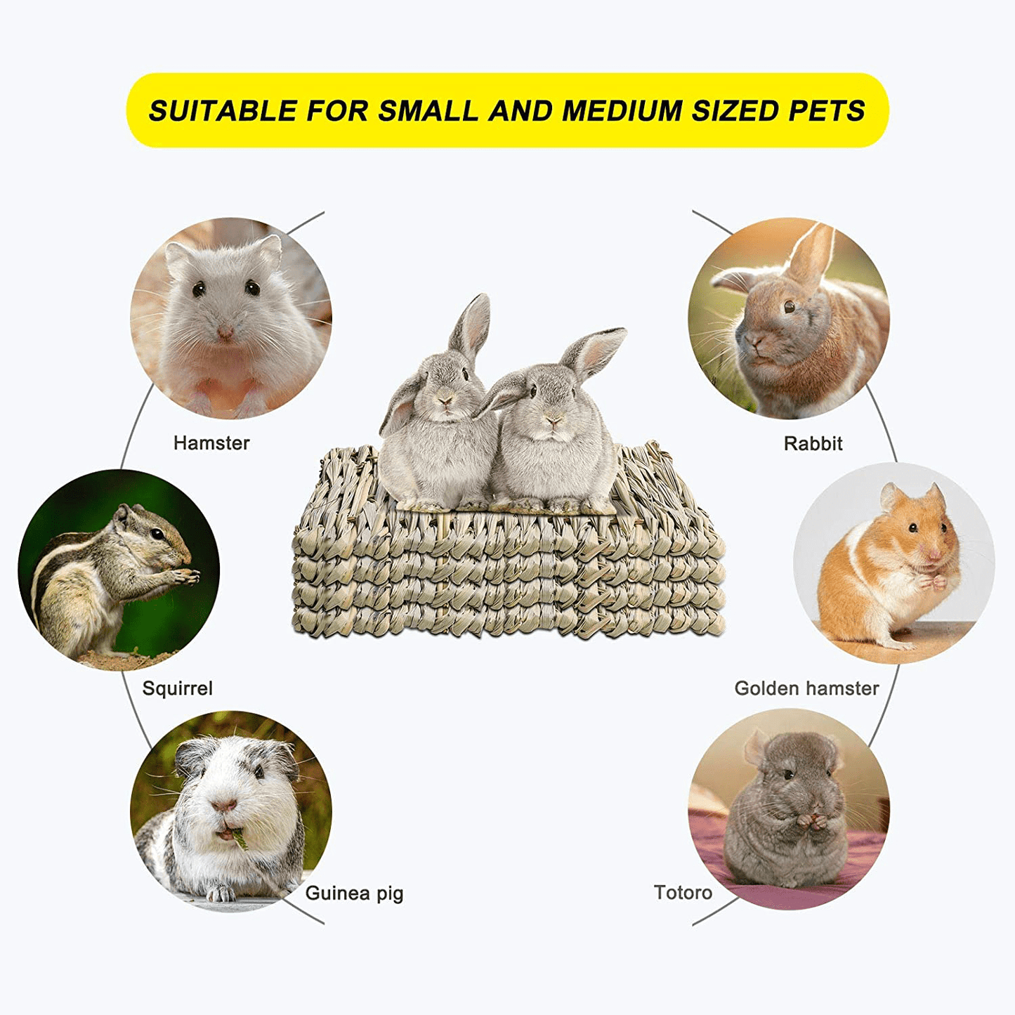 WUHOSTAM 4 Pack Grass Mat for Rabbits Natural Hay Woven Bed Mat for Sleeping, Chewing, Nesting, Play Toy Mats for Guinea Pig Parrot Rabbit Bunny Hamster Rat Animals & Pet Supplies > Pet Supplies > Small Animal Supplies > Small Animal Bedding WUHOSTAM   