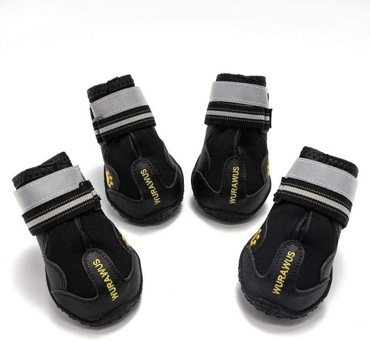 WURAWUS Dog Boots Waterproof Shoes for Medium & Large Dogs with Adjustable Reflective Straps Rugged Anti-Slip Sole 4PCS Animals & Pet Supplies > Pet Supplies > Dog Supplies > Dog Apparel WURAWUS Black Size 5: 2.76"x2.24"(L*W) 