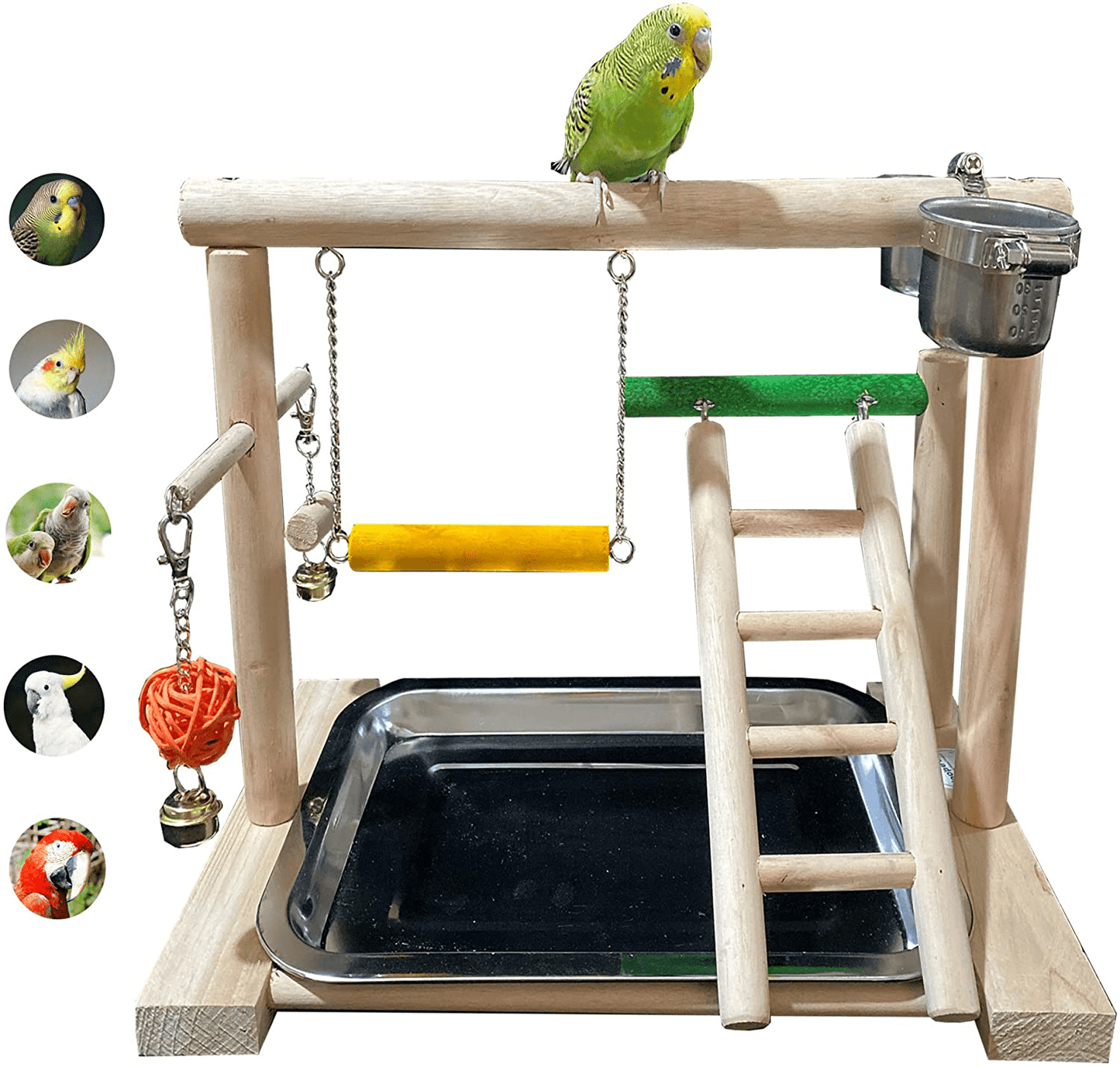 Wyunpets Bird Perch Playground Parrot Gym Stand with Feeder Seed Cups Ladder Bell Color Toys Conure Parakeet Macaw Cockatiel Finch Small Animals Animals & Pet Supplies > Pet Supplies > Bird Supplies > Bird Gyms & Playstands WYunPets   