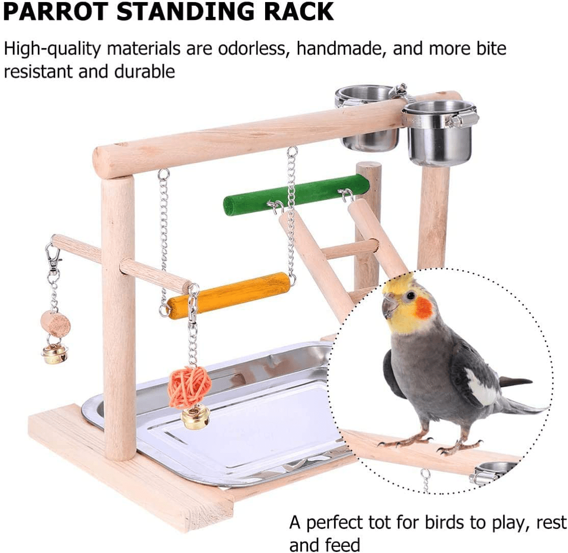 Wyunpets Bird Perch Playground Parrot Gym Stand with Feeder Seed Cups Ladder Bell Color Toys Conure Parakeet Macaw Cockatiel Finch Small Animals Animals & Pet Supplies > Pet Supplies > Bird Supplies > Bird Gyms & Playstands WYunPets   