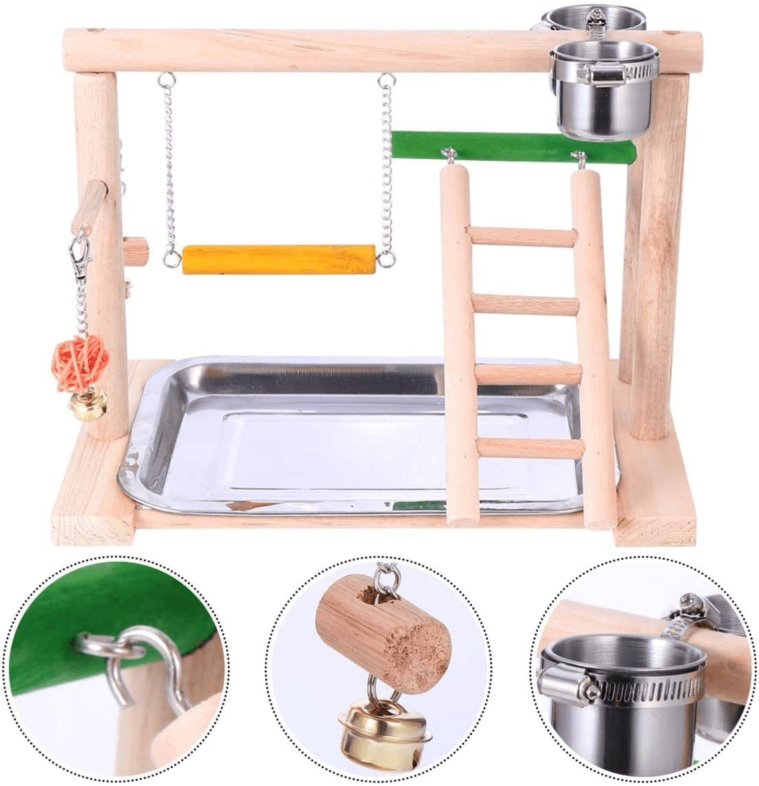 Wyunpets Bird Perch Playground Parrot Gym Stand with Feeder Seed Cups Ladder Bell Color Toys Conure Parakeet Macaw Cockatiel Finch Small Animals Animals & Pet Supplies > Pet Supplies > Bird Supplies > Bird Gyms & Playstands WYunPets   