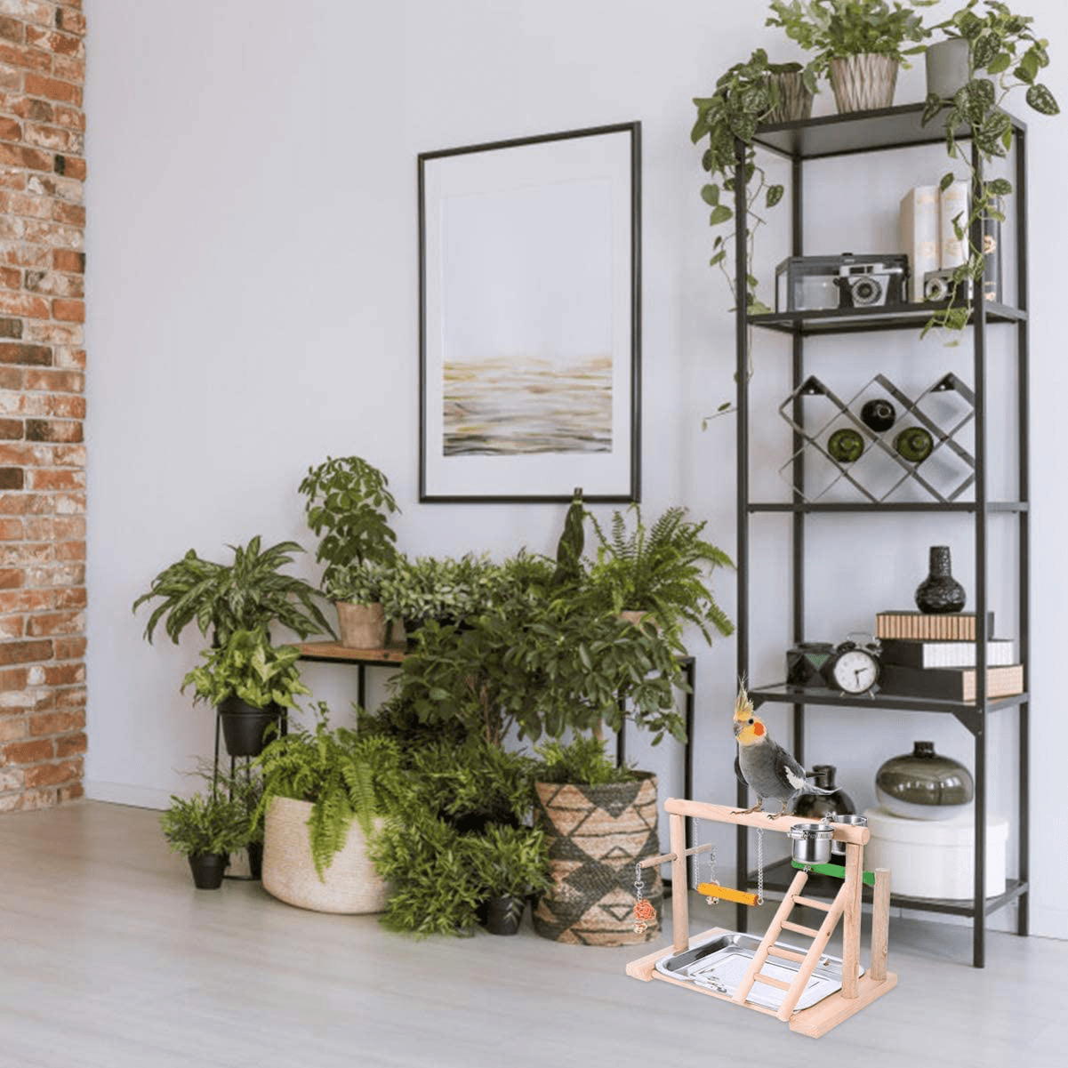 Wyunpets Bird Perch Playground Parrot Gym Stand with Feeder Seed Cups Ladder Bell Color Toys Conure Parakeet Macaw Cockatiel Finch Small Animals Animals & Pet Supplies > Pet Supplies > Bird Supplies > Bird Gyms & Playstands WYunPets   