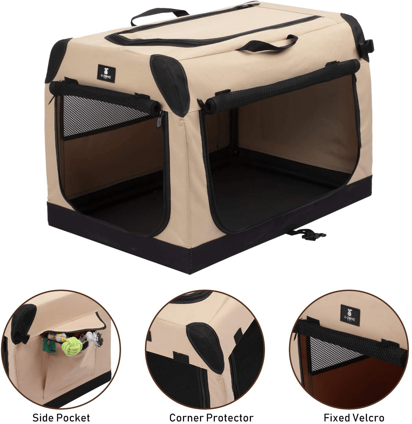 X-ZONE PET Foldable Soft Dog Crate 3-Door Pet Kennels for Dogs and Cats Sturdy Durable Pet Crate for Travel,Indoor&Outdoor Use Multiple Sizes Animals & Pet Supplies > Pet Supplies > Dog Supplies > Dog Kennels & Runs X-ZONE PET   