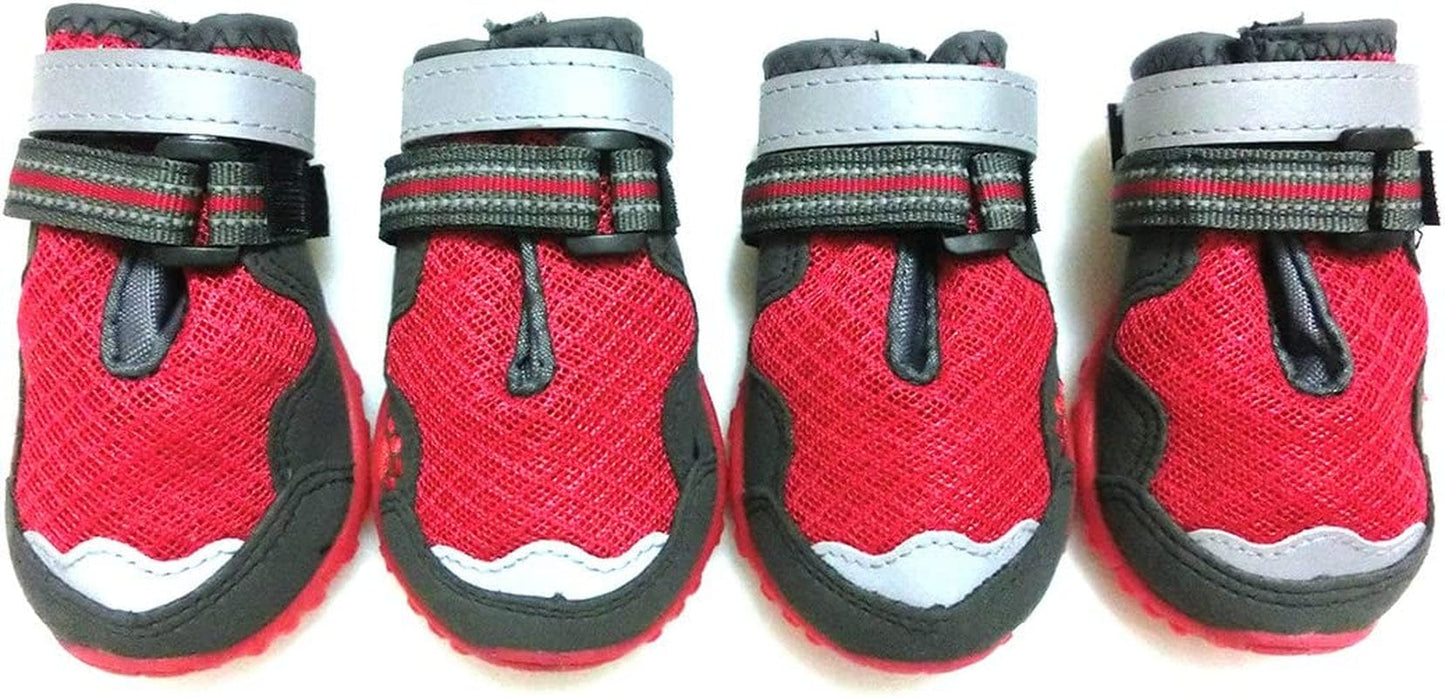 Xanday Breathable Dog Boots, Mesh Dog Shoes,Paw Protectors with Reflective and Adjustable Straps and Wear-Resisting Soles,4Pcs (6,Red) Animals & Pet Supplies > Pet Supplies > Dog Supplies > Dog Apparel Xanday Red 4 