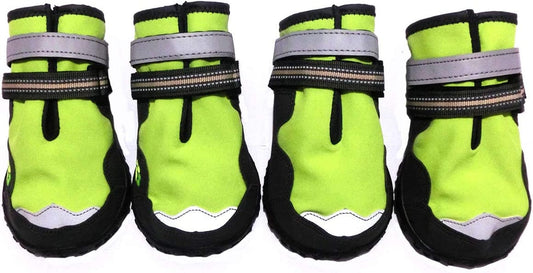 Xanday Dog Boots Waterproof Dog Shoes,Paw Protectors with Reflective and Adjustable Straps and Wear-Resisting Soles,4Pcs (Fluorescent Green,4) Animals & Pet Supplies > Pet Supplies > Dog Supplies > Dog Apparel Xanday Fluorescent Green 3 