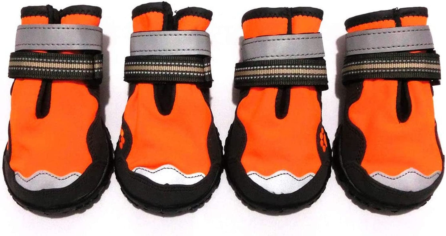 Xanday Dog Boots Waterproof Dog Shoes,Paw Protectors with Reflective and Adjustable Straps and Wear-Resisting Soles,4Pcs (Fluorescent Green,4) Animals & Pet Supplies > Pet Supplies > Dog Supplies > Dog Apparel Xanday Orange 4 