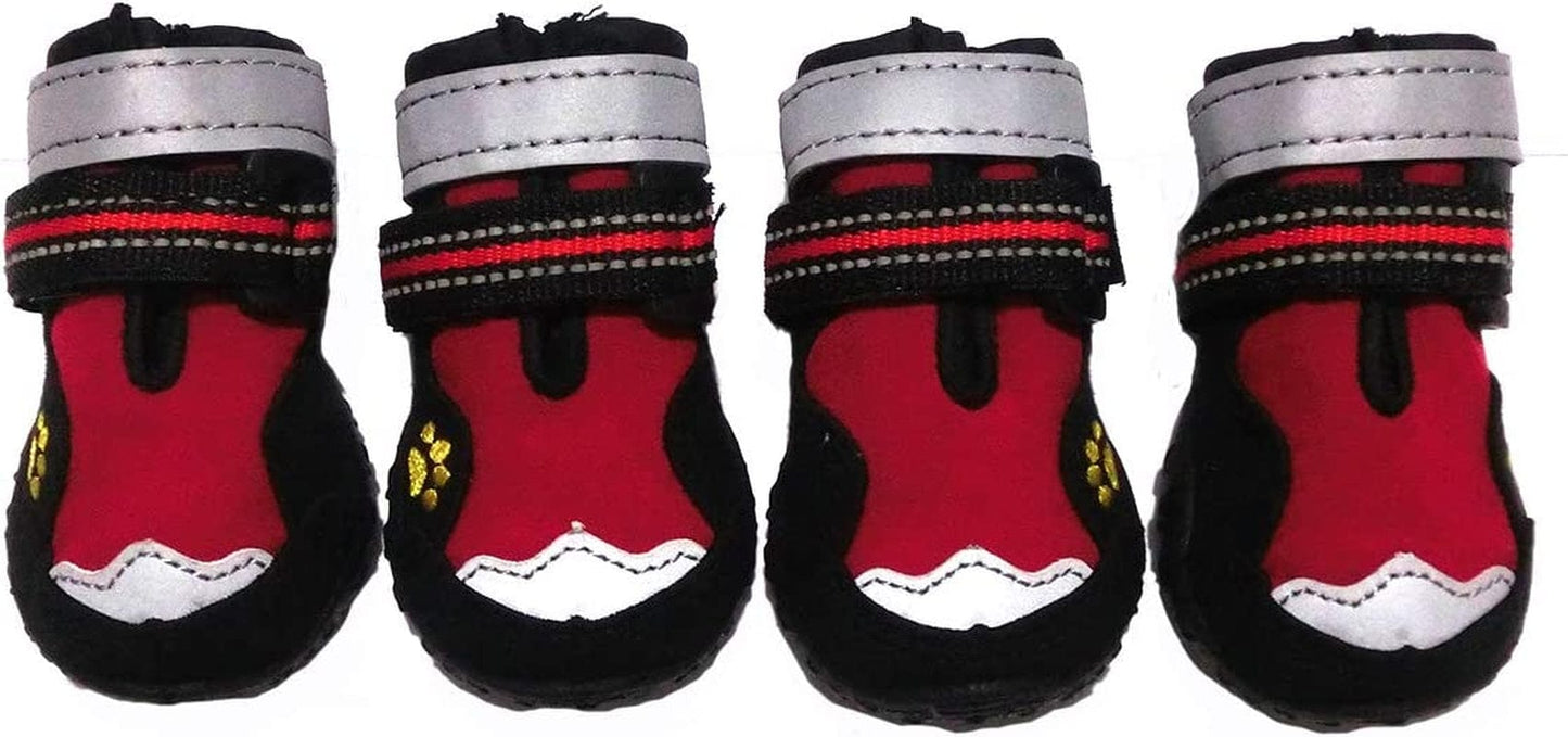 Xanday Dog Boots Waterproof Dog Shoes,Paw Protectors with Reflective and Adjustable Straps and Wear-Resisting Soles,4Pcs (Fluorescent Green,4) Animals & Pet Supplies > Pet Supplies > Dog Supplies > Dog Apparel Xanday Red 4 