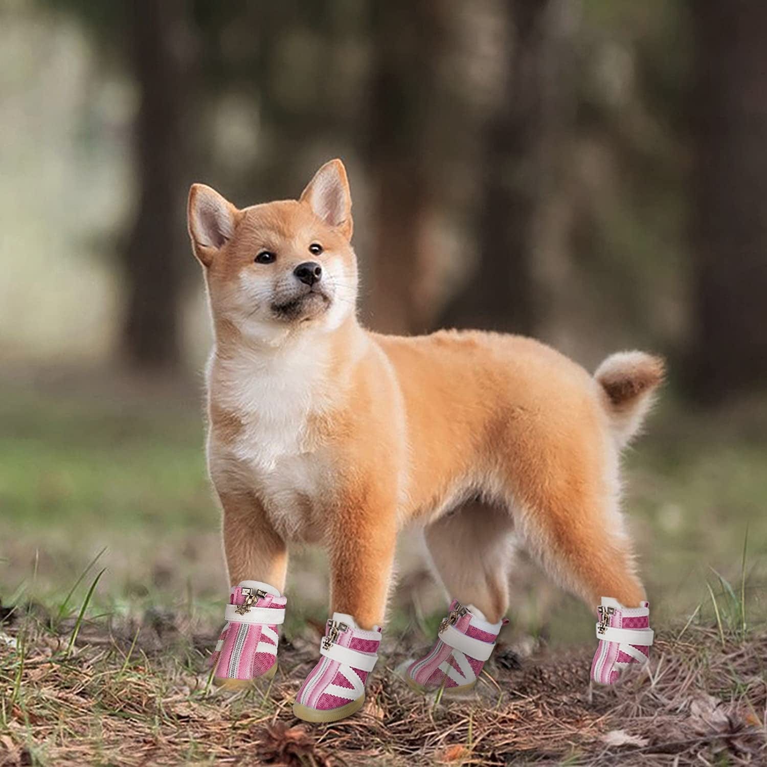 XCD 4Pcs Reflective Dog Shoes with Adjustable Fastener Strap for Small Medium Dogs (Pink, XXS) Animals & Pet Supplies > Pet Supplies > Dog Supplies > Dog Apparel XCD   