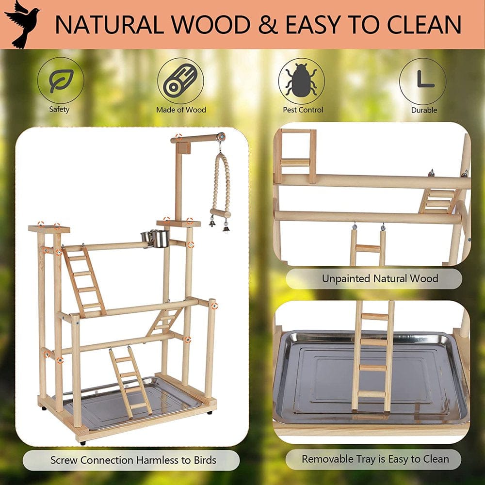 XCHENBI 3 Layers Wood Bird Playground Large Parrot Playstand Bird Perch Stand Bird Gym Playground Playpen for Cockatiel Parakeet Parrot (With Installation Notes) Animals & Pet Supplies > Pet Supplies > Bird Supplies > Bird Gyms & Playstands XCHENBI   