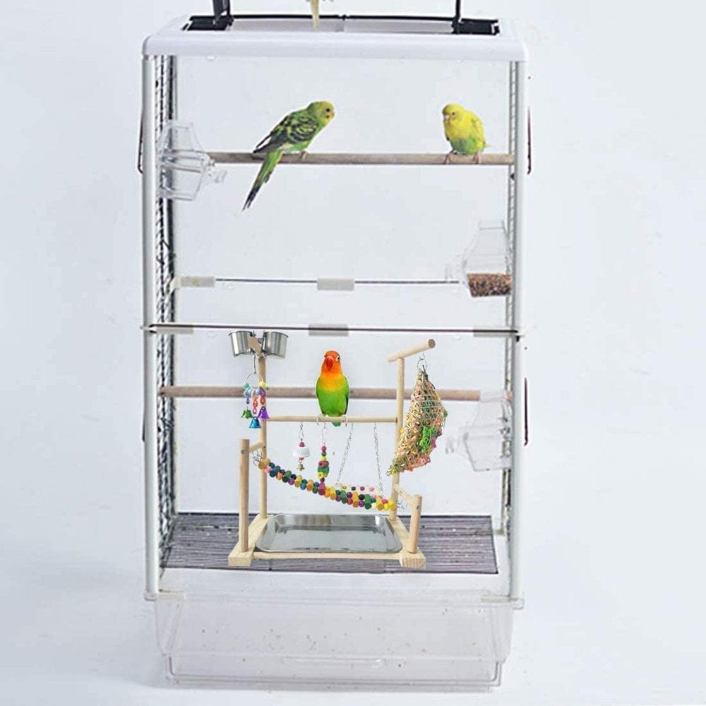 XCHENBI Parrot Playstand Bird Playground Conures Play Stand Wood Perch Gym Playpen Ladder Parakeets Cage Accessories Exercise Toys with Swings Feeder Cups for Cockatoos Lovebirds Animals & Pet Supplies > Pet Supplies > Bird Supplies > Bird Gyms & Playstands XCHENBI   