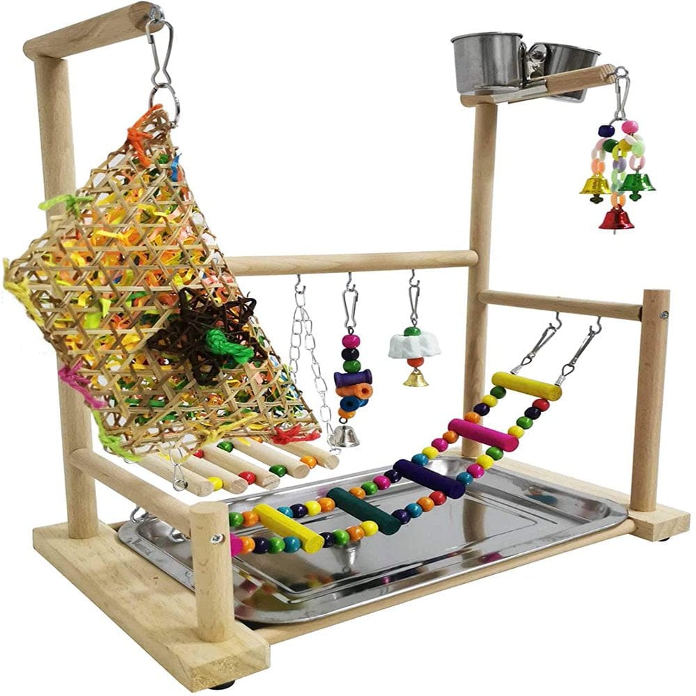 XCHENBI Parrot Playstand Bird Playground Conures Play Stand Wood Perch Gym Playpen Ladder Parakeets Cage Accessories Exercise Toys with Swings Feeder Cups for Cockatoos Lovebirds Animals & Pet Supplies > Pet Supplies > Bird Supplies > Bird Gyms & Playstands XCHENBI   