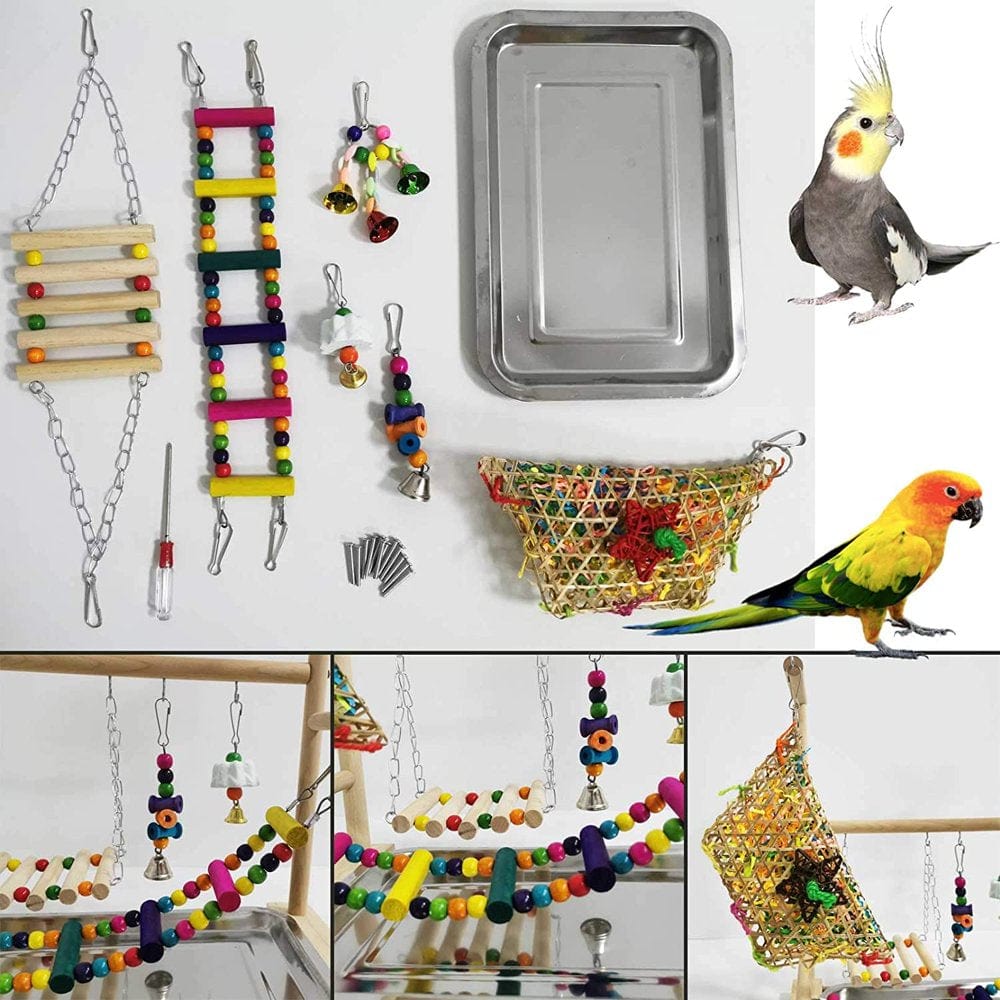 XCHENBI Parrot Playstand Bird Playground Conures Play Stand Wood Perch Gym Playpen Ladder Parakeets Cage Accessories Exercise Toys with Swings Feeder Cups for Cockatoos Lovebirds Animals & Pet Supplies > Pet Supplies > Bird Supplies > Bird Gyms & Playstands XCHENBI   