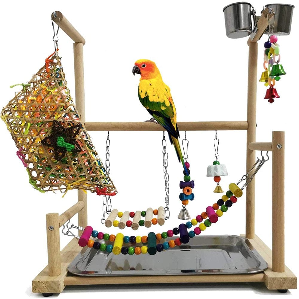 XCHENBI Parrot Playstand Bird Playground Conures Play Stand Wood Perch Gym Playpen Ladder Parakeets Cage Accessories Exercise Toys with Swings Feeder Cups for Cockatoos Lovebirds Animals & Pet Supplies > Pet Supplies > Bird Supplies > Bird Gyms & Playstands XCHENBI   