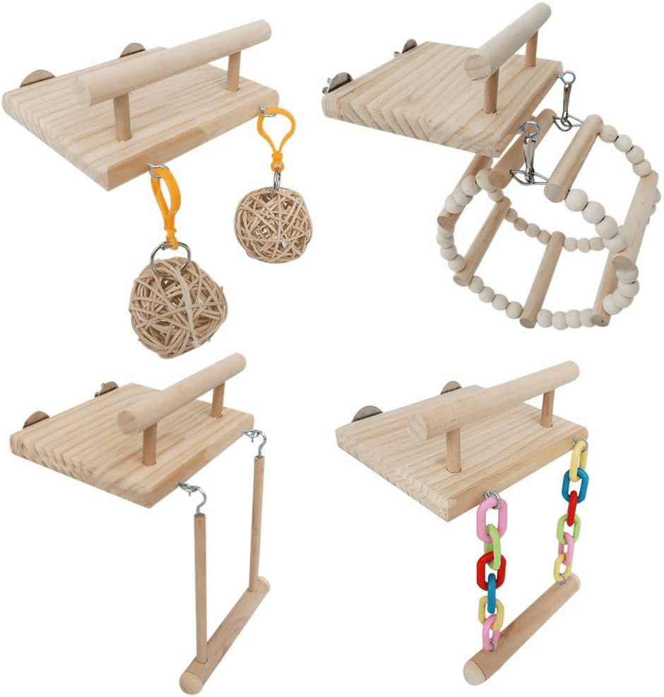 Xdodnev Wooden Bird Perches Cage Toys Hamster Play Gym Stand with Wood Swing Rattan Ball Animals & Pet Supplies > Pet Supplies > Bird Supplies > Bird Gyms & Playstands Xdodnev   