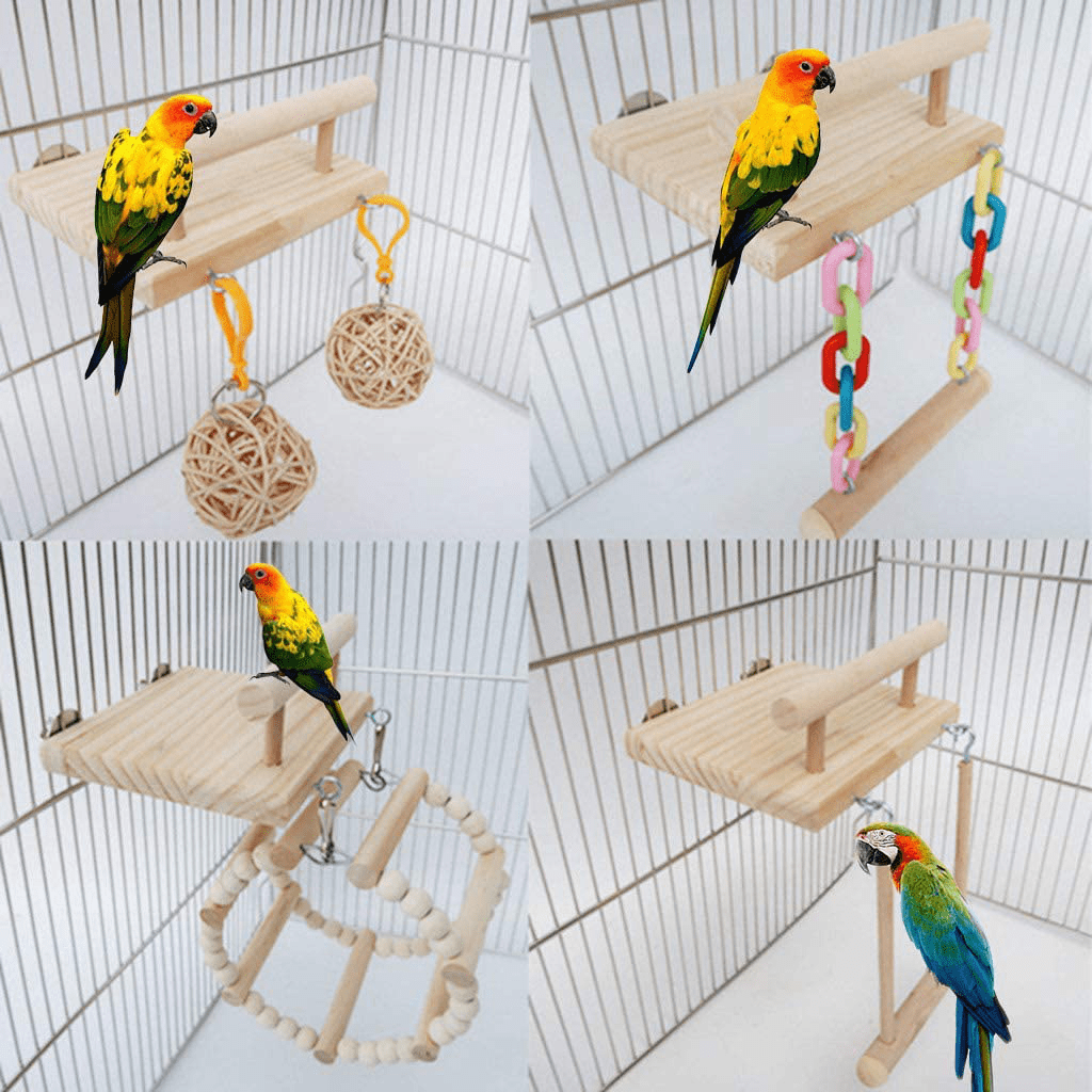 Xdodnev Wooden Bird Perches Cage Toys Hamster Play Gym Stand with Wood Swing Rattan Ball Animals & Pet Supplies > Pet Supplies > Bird Supplies > Bird Gyms & Playstands Xdodnev   