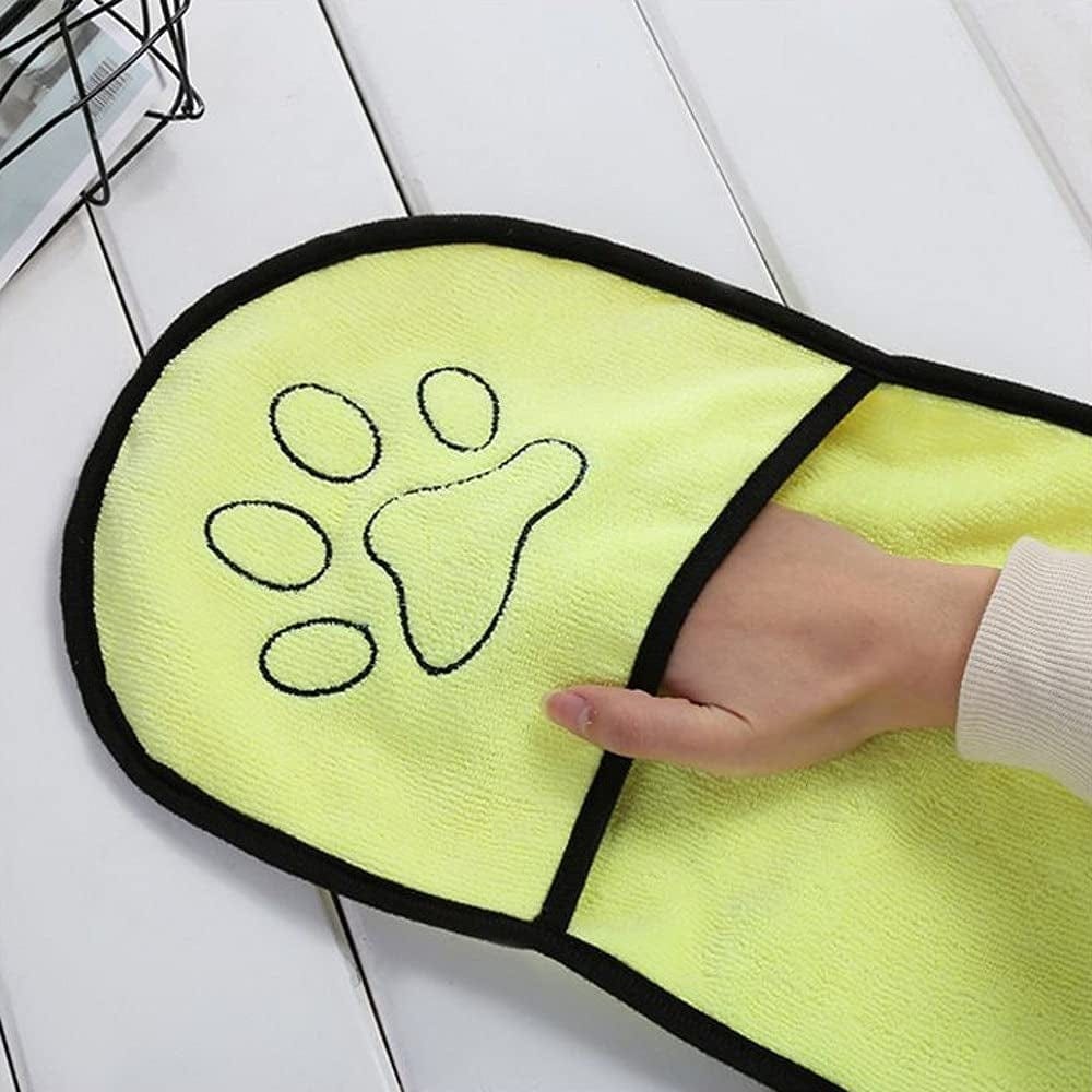 XHBYG Pet Dog Bath Towel Microfiber Ultra-Absorbent Cat Small Dogs Drying Towel Blanket with Pocket for Large Dogs Bathrobe Yellow Animals & Pet Supplies > Pet Supplies > Dog Supplies > Dog Apparel XHBYG   