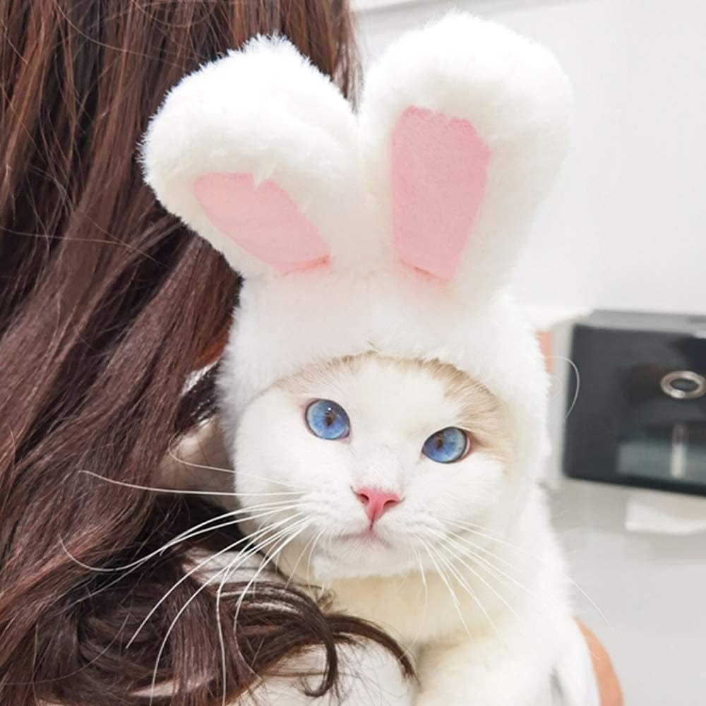 XIMISHOP Cute Costume Bunny Rabbit Hat with Ears for Cats & Small Dogs Party Costume Easter Pet Accessory Headwear Animals & Pet Supplies > Pet Supplies > Dog Supplies > Dog Apparel XIMISHOP   