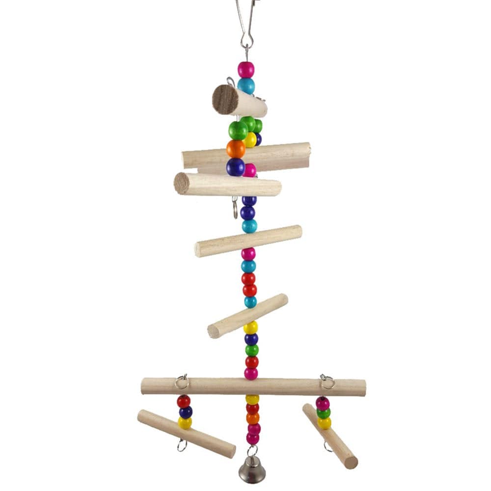 XINYTEC Bird Cage Toys Parrot Wood Perch Ladder Chew Toy Colorful Beads Wooden Blocks Animals & Pet Supplies > Pet Supplies > Bird Supplies > Bird Ladders & Perches XINYTEC   