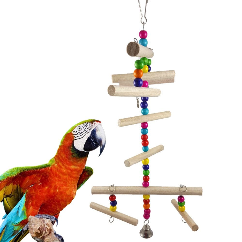 XINYTEC Bird Cage Toys Parrot Wood Perch Ladder Chew Toy Colorful Beads Wooden Blocks Animals & Pet Supplies > Pet Supplies > Bird Supplies > Bird Ladders & Perches XINYTEC   