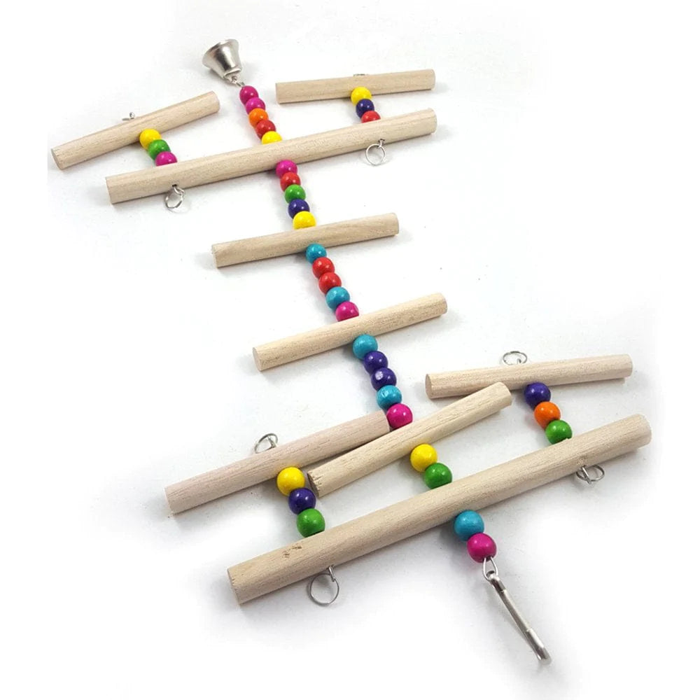 XINYTEC Bird Cage Toys Parrot Wood Perch Ladder Chew Toy Colorful Beads Wooden Blocks Animals & Pet Supplies > Pet Supplies > Bird Supplies > Bird Ladders & Perches XINYTEC   