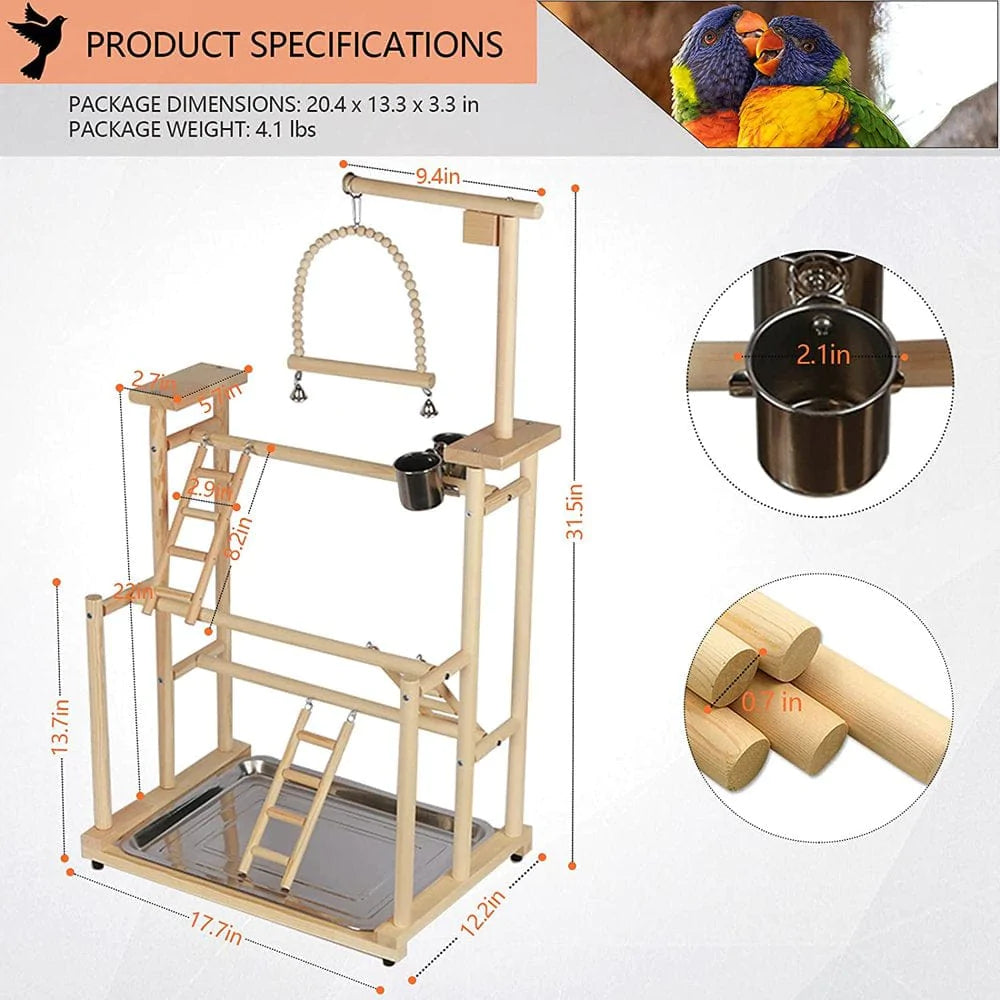 XJH 3 Layers Wood Bird Playground Large Parrot Playstand Bird Perch Stand Bird Gym Playground Playpen for Cockatiel Parakeet Parrot (With Installation Notes) Animals & Pet Supplies > Pet Supplies > Bird Supplies > Bird Gyms & Playstands XJH   