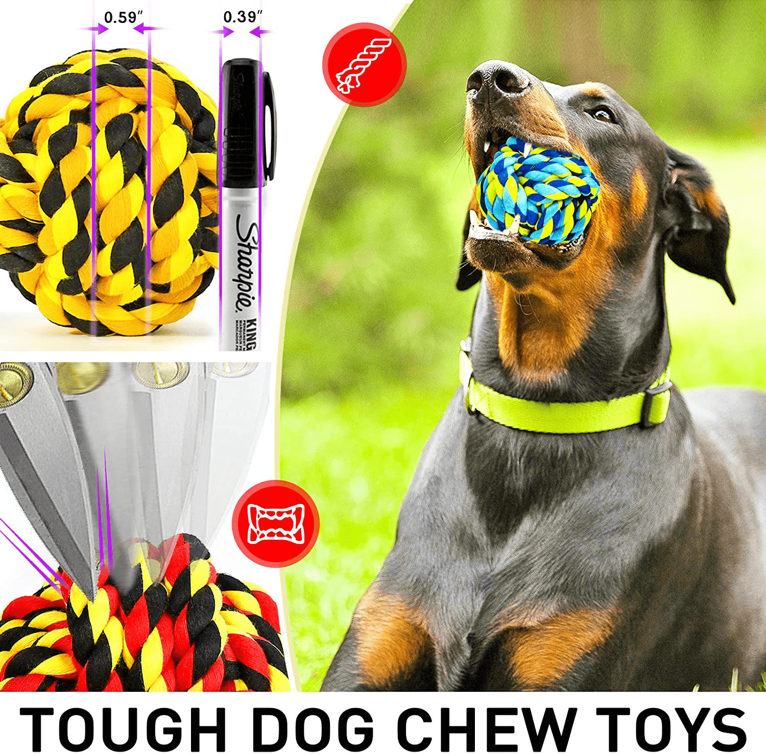 XL Dog Chew Toys for Aggressive Chewers, Dog Balls for Large Dogs, Heavy Duty Dog Toys with Tough Twisted, Dental Cotton Dog Rope Toy for Medium Dogs, 6 Pack Indestructible Puppy Teething Chew Toy Animals & Pet Supplies > Pet Supplies > Dog Supplies > Dog Toys SHARLOVY   