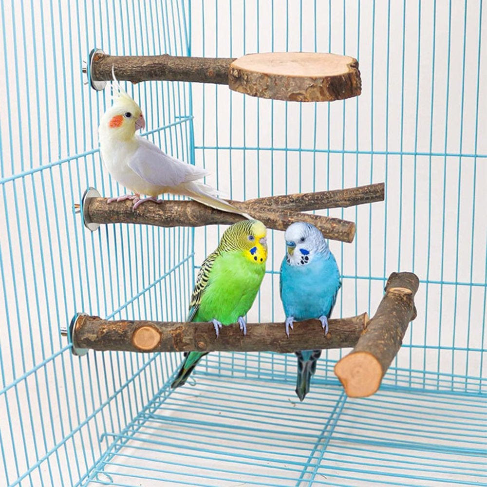 XROMTBEM 3 Pieces Bird Perch Natural Wood Stand Platform Parrot Cage Snuggle Wooden Toys