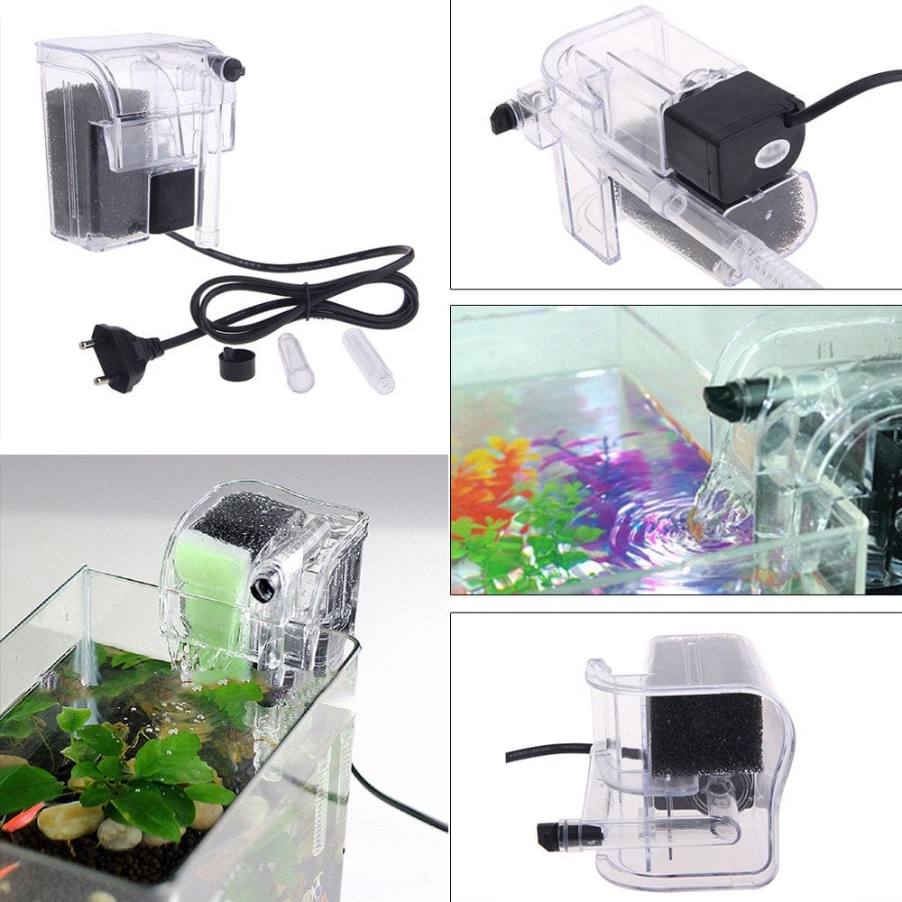 XROMTBEM Hang-On Aquarium Filter 3W Small Waterfall Filtration Adjustable Flow Max 250L/H Animals & Pet Supplies > Pet Supplies > Fish Supplies > Aquarium Filters XROMTBEM   