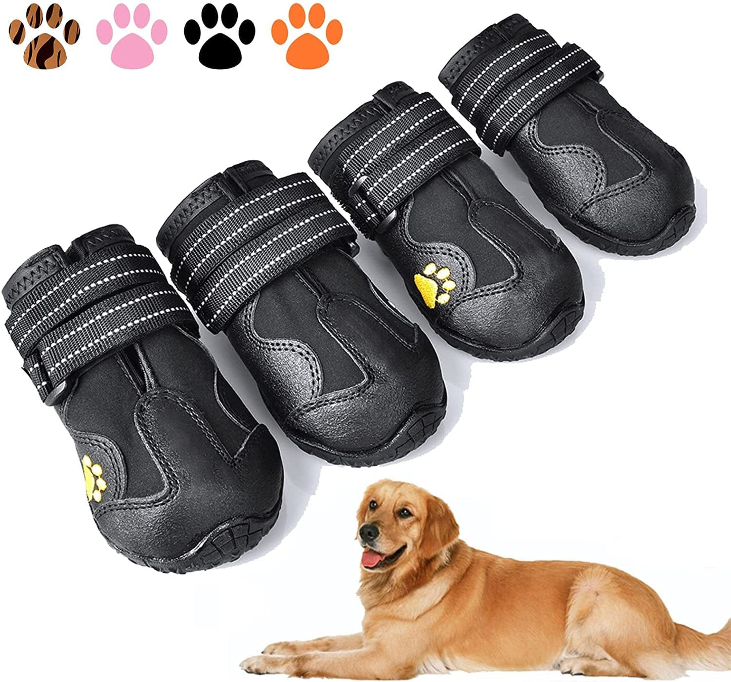 XSY&G Dog Boots,Waterproof Dog Shoes,Dog Booties with Reflective Rugged Anti-Slip Sole and Skid-Proof,Outdoor Dog Shoes for Medium Dogs 4Pcs-Size5 Animals & Pet Supplies > Pet Supplies > Dog Supplies > Dog Apparel XSY&G Black Size 5:（2.7''x2.2'')(L*W) for 41-60 lbs 