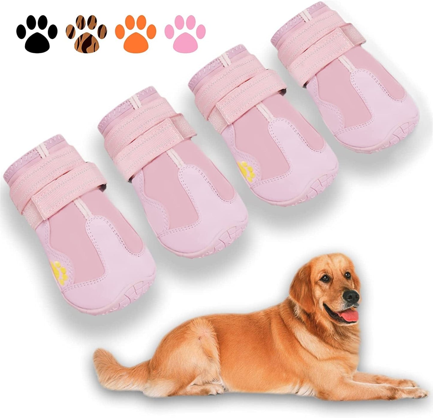 XSY&G Dog Boots,Waterproof Dog Shoes,Dog Booties with Reflective Rugged Anti-Slip Sole and Skid-Proof,Outdoor Dog Shoes for Medium Dogs 4Pcs-Size5 Animals & Pet Supplies > Pet Supplies > Dog Supplies > Dog Apparel XSY&G Pink Size 1:（2.3''x1.6'')(L*W) for 10-23lbs 