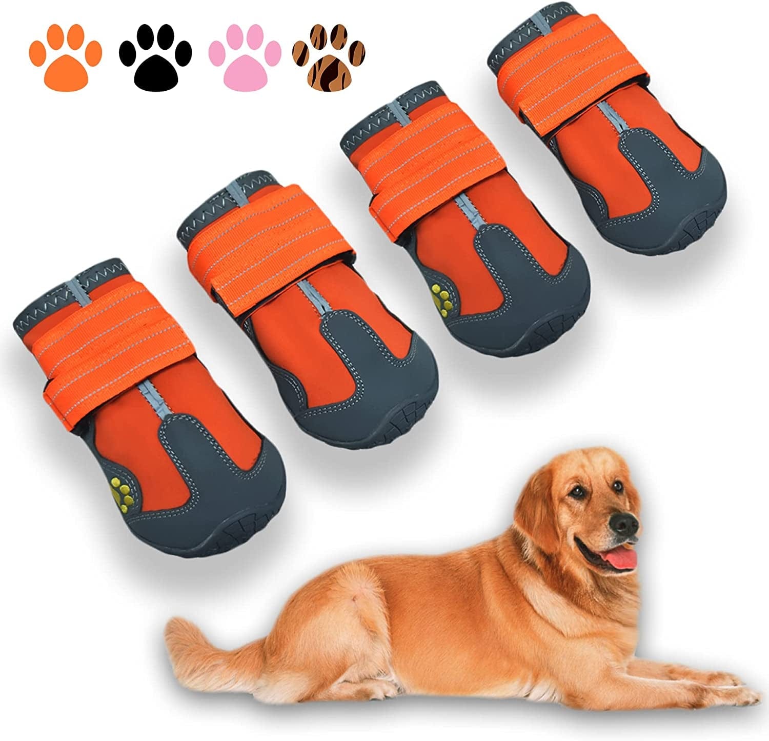 XSY&G Dog Boots,Waterproof Dog Shoes,Dog Booties with Reflective Rugged Anti-Slip Sole and Skid-Proof,Outdoor Dog Shoes for Medium Dogs 4Pcs-Size5 Animals & Pet Supplies > Pet Supplies > Dog Supplies > Dog Apparel XSY&G Orange Size 2:（2.4''x1.7'')(L*W) for 18-27 lbs 