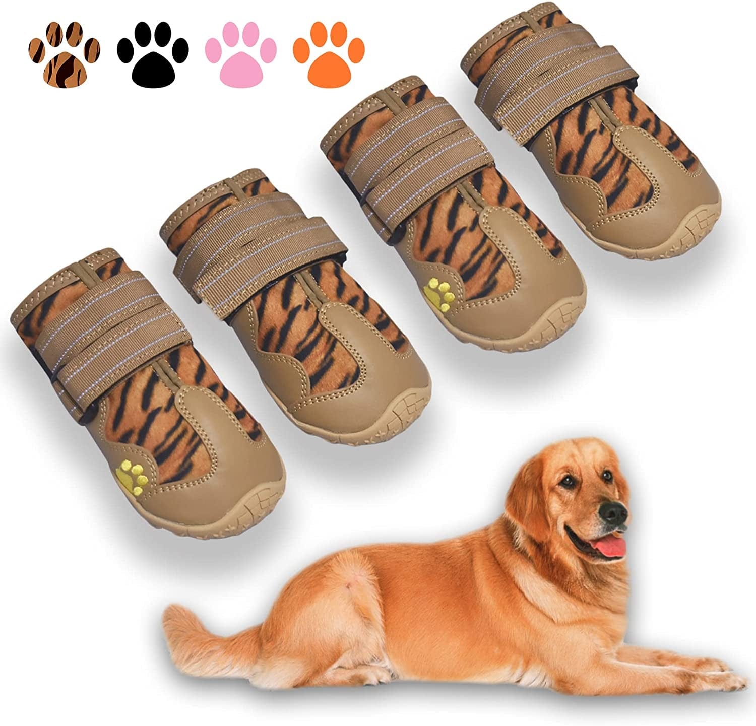 XSY&G Dog Boots,Waterproof Dog Shoes,Dog Booties with Reflective Rugged Anti-Slip Sole and Skid-Proof,Outdoor Dog Shoes for Medium Dogs 4Pcs-Size5 Animals & Pet Supplies > Pet Supplies > Dog Supplies > Dog Apparel XSY&G Leopard Size 2:（2.4''x1.7'')(L*W) for 18-27 lbs 