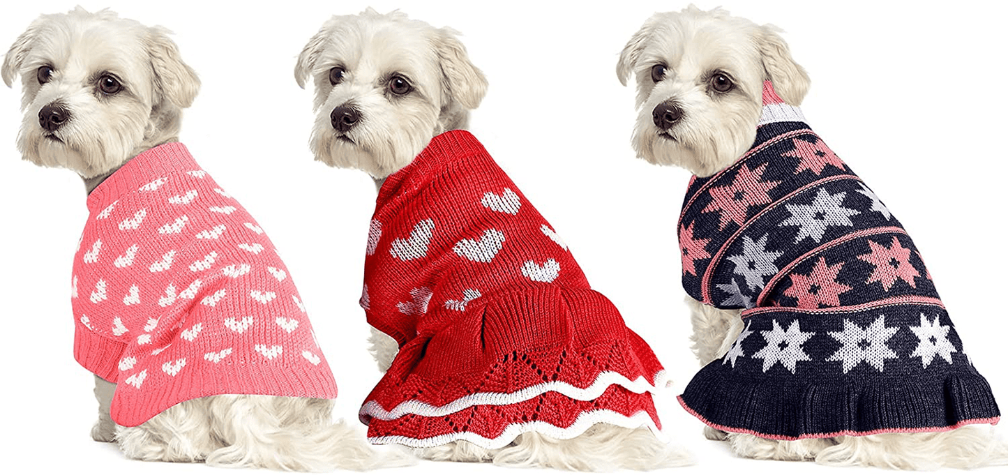 Xuniea 3 Pieces Dog Sweater Dress with Leash Hole Dog Coat Knitwear Vest Turtleneck Pullover Warm Pet Sweater Small Dog Sweater Pet Clothes Sweater for Puppy Cat Dog