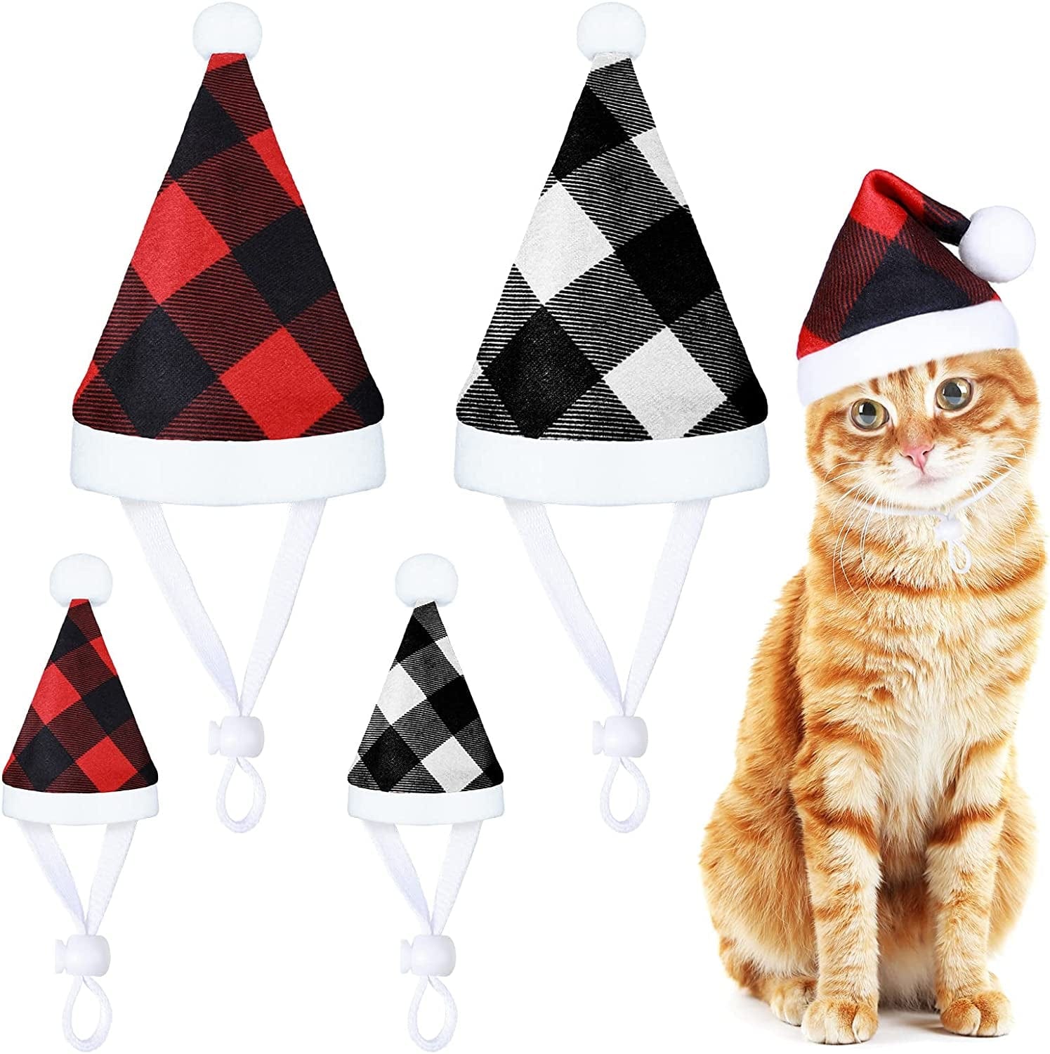 Xuniea Cat Christmas Hats 4 Pieces Plaid Dog Santa Hats Small Animal Hats Pet Christmas Hats Cat and Dog Pet Costumes 5.5 X 7.8 Inch, 3.5 X 4.3 Inch (Red, Green,Classic Pattern) Animals & Pet Supplies > Pet Supplies > Dog Supplies > Dog Apparel Xuniea   