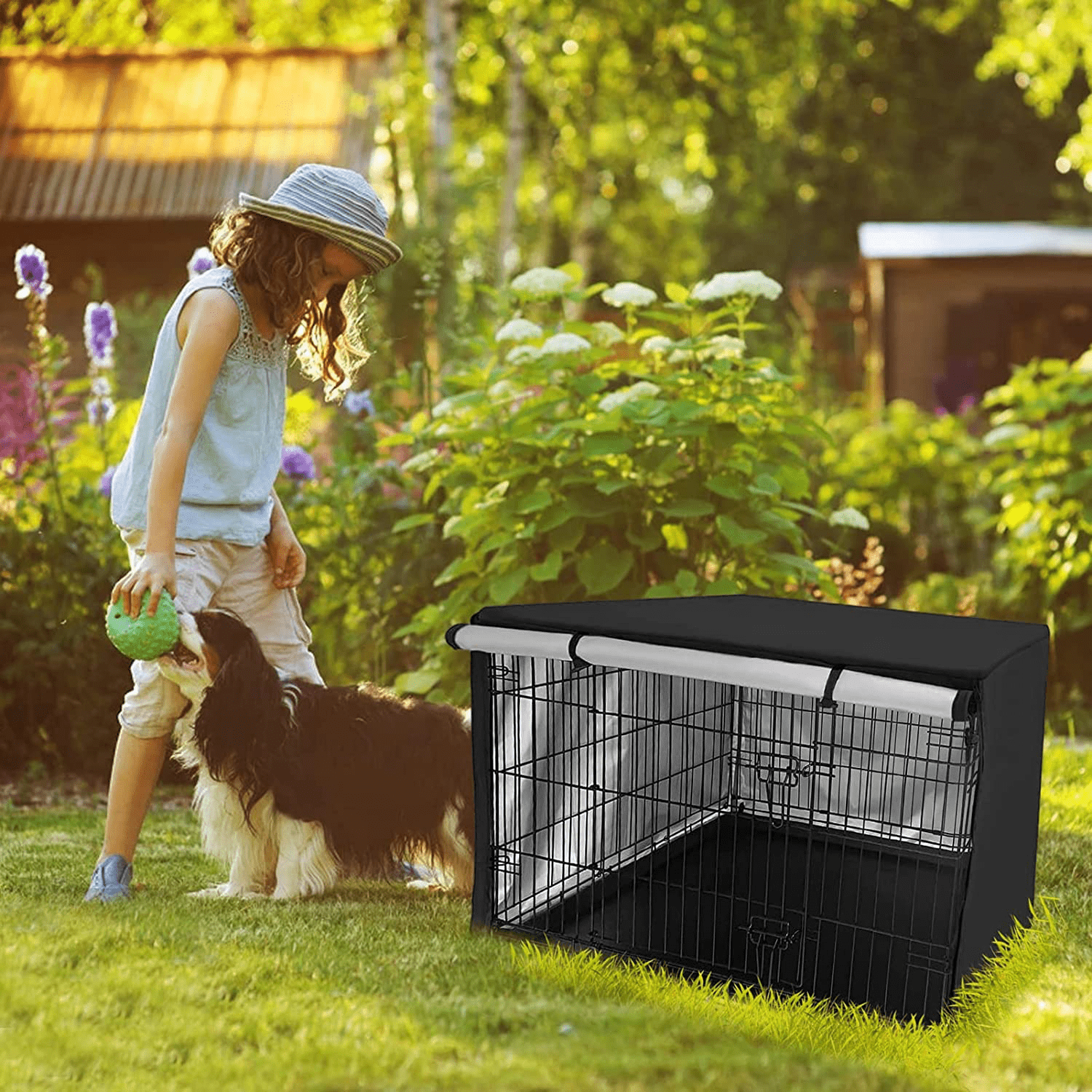XUYANHUA Warm and Cold Pet Dog Cage Portable Dog Cage Kennel Protective Cover (Black, 42In) Animals & Pet Supplies > Pet Supplies > Dog Supplies > Dog Kennels & Runs XUYANHUA   
