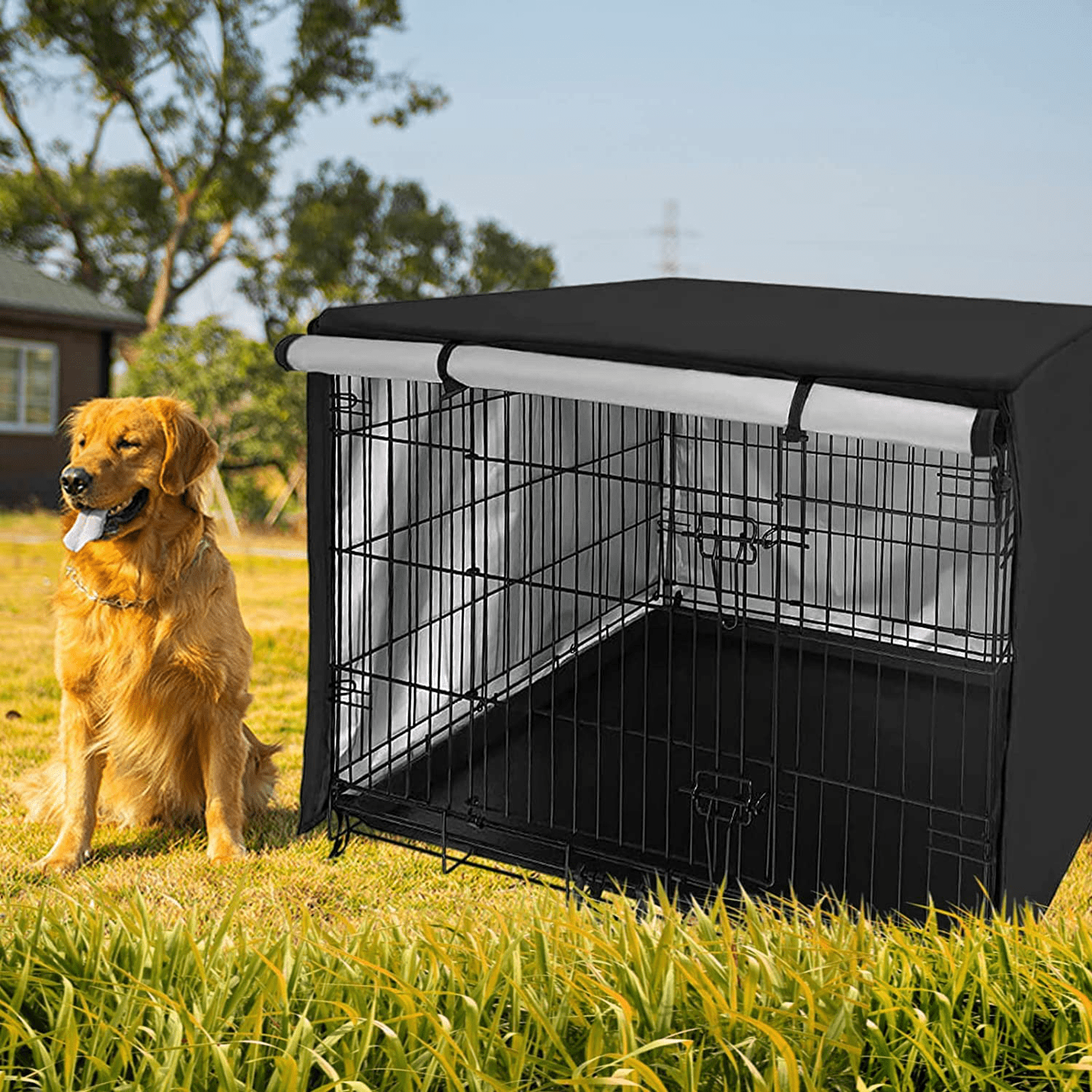 XUYANHUA Warm and Cold Pet Dog Cage Portable Dog Cage Kennel Protective Cover (Black, 42In) Animals & Pet Supplies > Pet Supplies > Dog Supplies > Dog Kennels & Runs XUYANHUA   