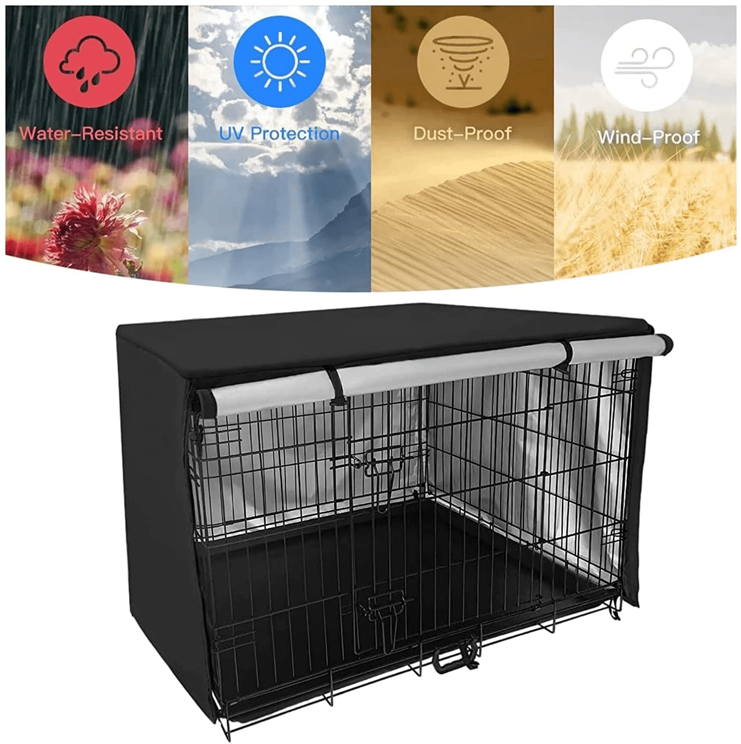 XUYANHUA Warm and Cold Pet Dog Cage Portable Dog Cage Kennel Protective Cover (Black, 42In)