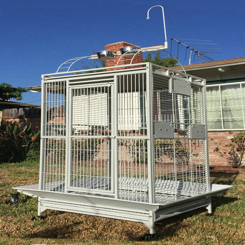 Xx-Large 32" X 23" X 66"H Elegant and Durable Wrought Iron Bird Parrot Rolling Cage Double Ladders Open Play Top Perch Stand with Seed Guard Animals & Pet Supplies > Pet Supplies > Bird Supplies > Bird Ladders & Perches Mcage   