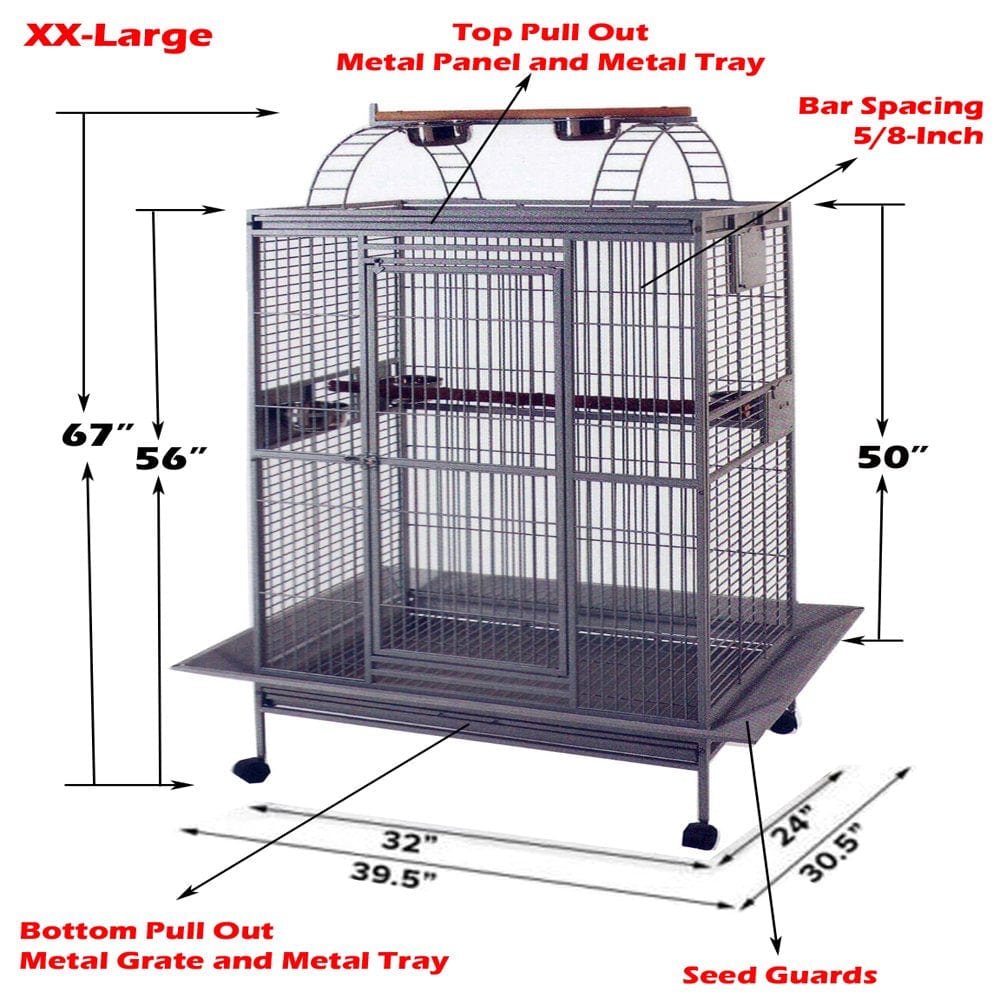 Xx-Large 32" X 23" X 66"H Elegant and Durable Wrought Iron Bird Parrot Rolling Cage Double Ladders Open Play Top Perch Stand with Seed Guard Animals & Pet Supplies > Pet Supplies > Bird Supplies > Bird Ladders & Perches Mcage   