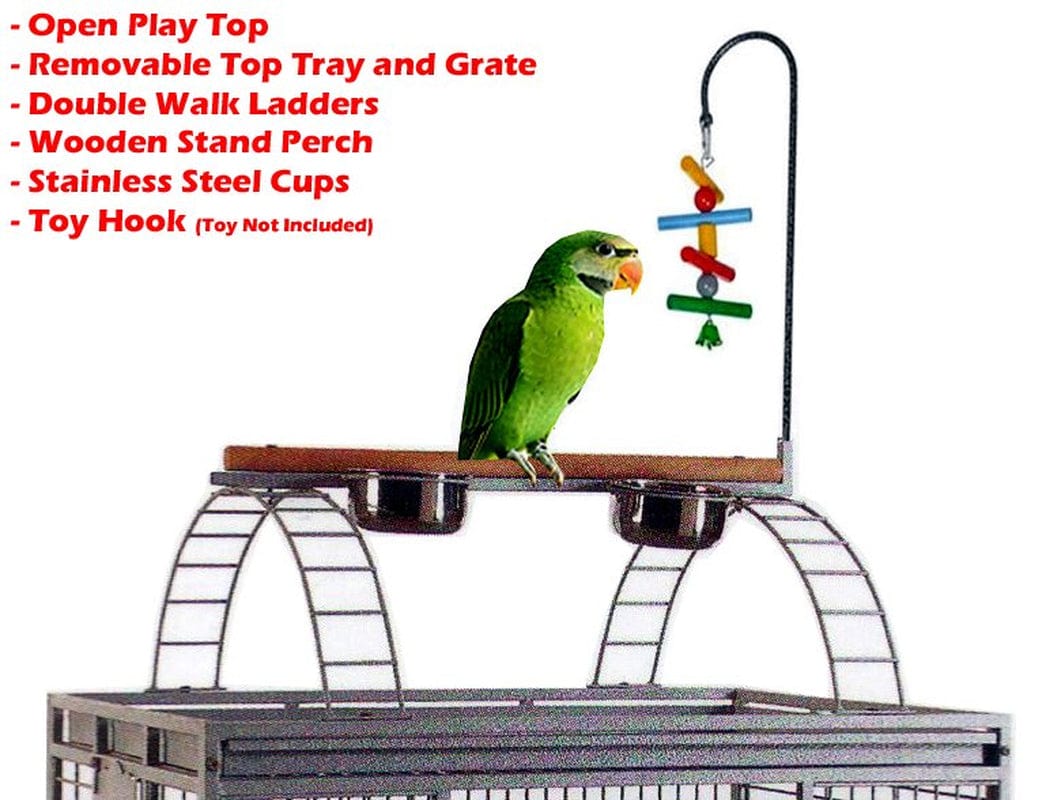 Xx-Large 32" X 23" X 66"H Elegant and Durable Wrought Iron Bird Parrot Rolling Cage Double Ladders Open Play Top Perch Stand with Seed Guard Animals & Pet Supplies > Pet Supplies > Bird Supplies > Bird Ladders & Perches Mcage   